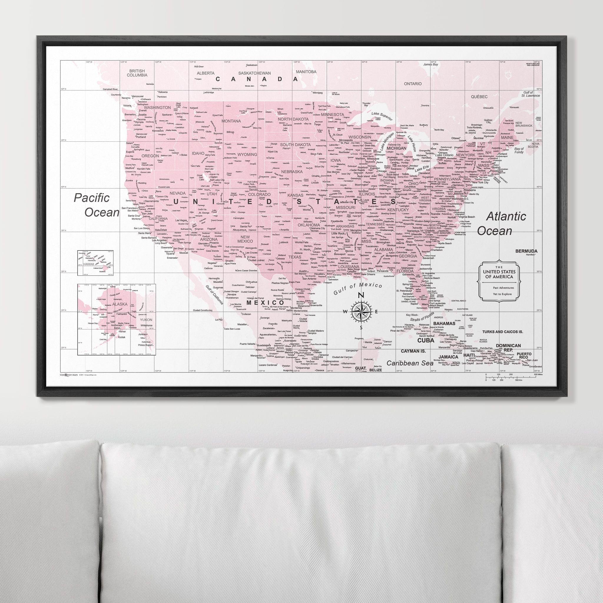 Push Pin USA Map (Pin Board) - Pink Color Splash CM Pin Board