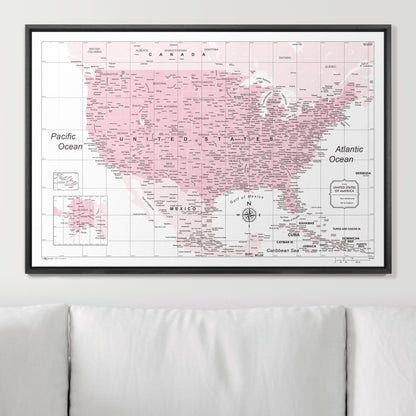 Push Pin USA Map (Pin Board) - Pink Color Splash CM Pin Board