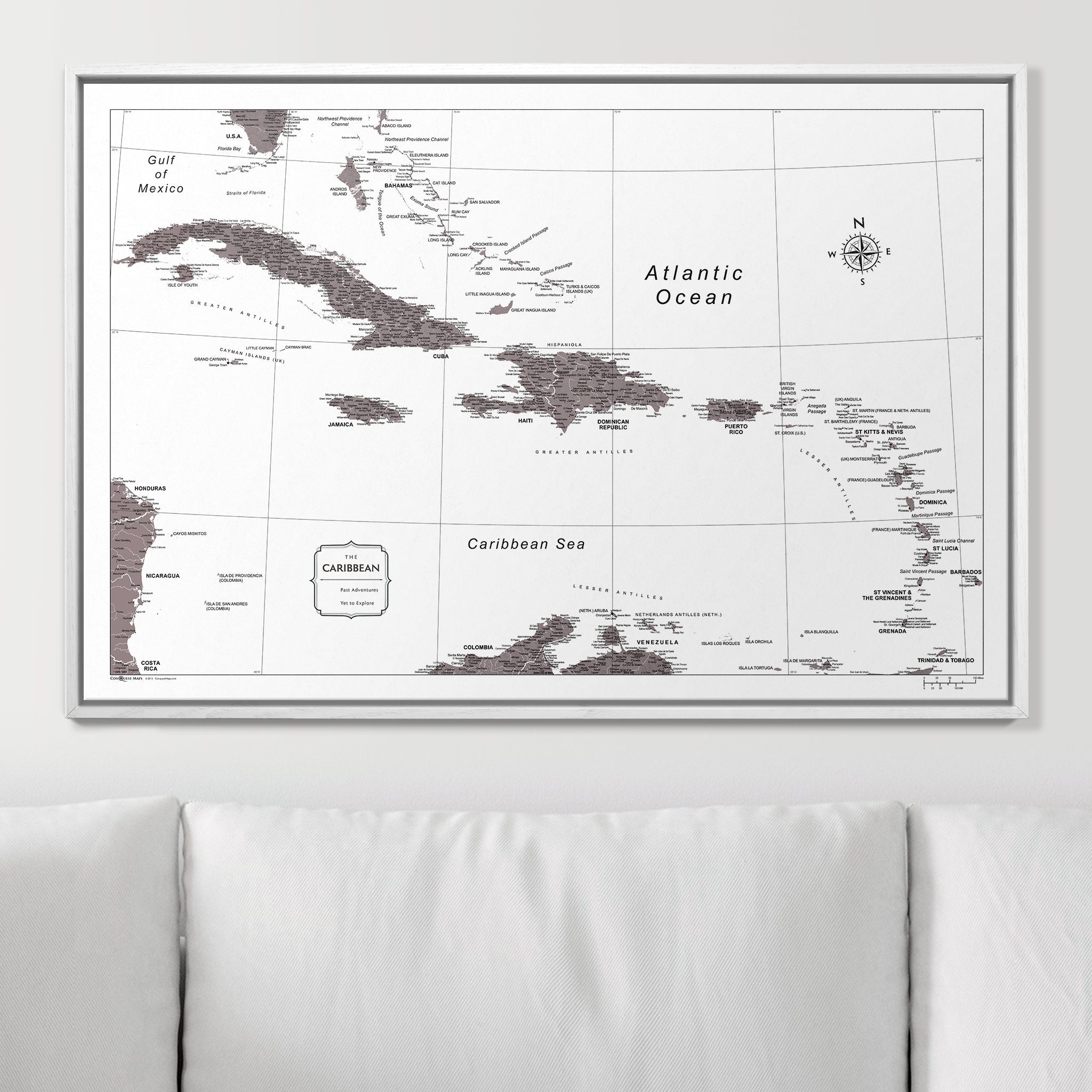 Push Pin Caribbean Map (Pin Board) - Dark Brown Color Splash CM Pin Board