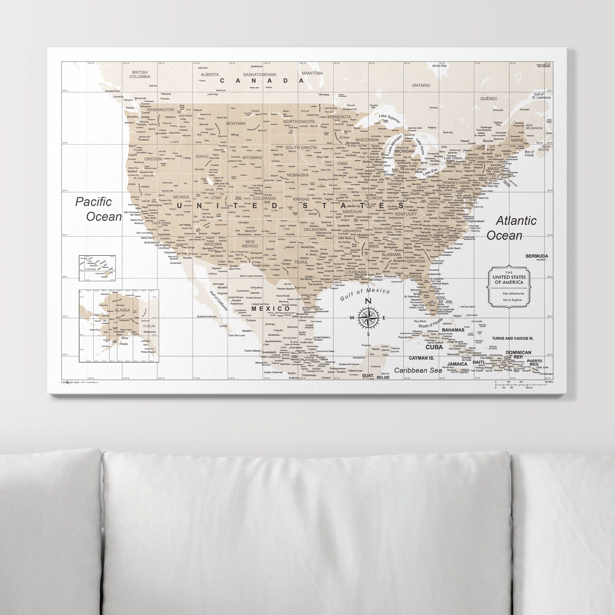 Push Pin USA Map (Pin Board) - Light Brown Color Splash CM Pin Board