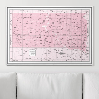 Push Pin South Dakota Map (Pin Board) - Pink Color Splash CM Pin Board