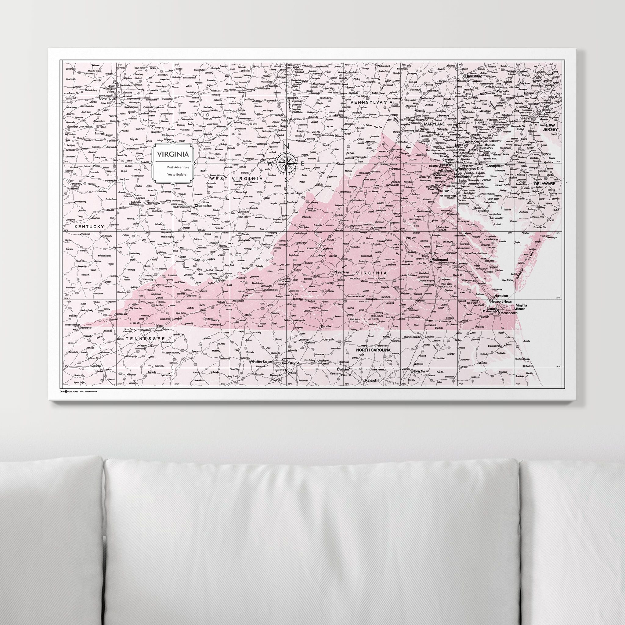 Push Pin Virginia Map (Pin Board) - Pink Color Splash CM Pin Board