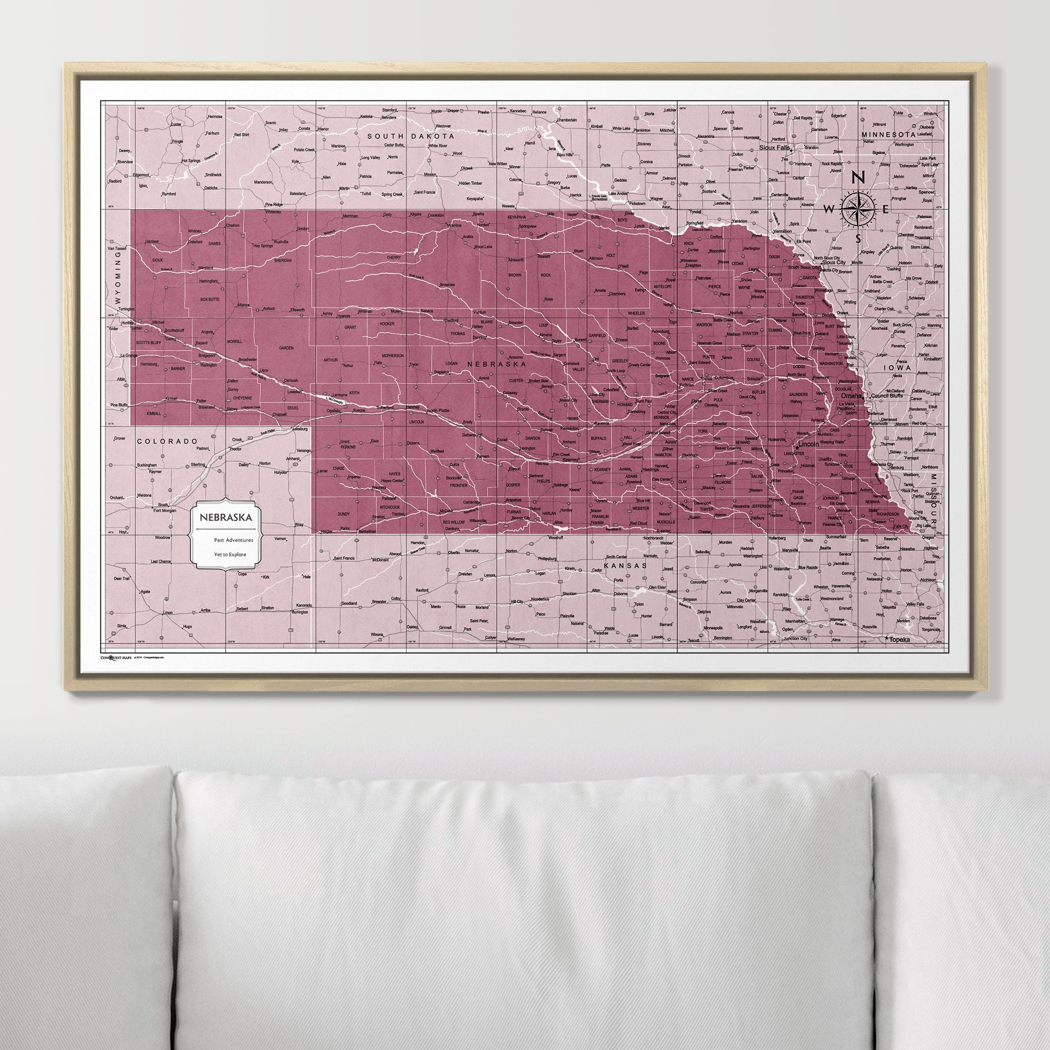 Push Pin Nebraska Map (Pin Board) - Burgundy Color Splash CM Pin Board