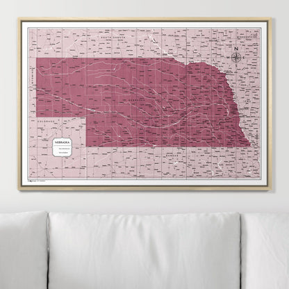 Push Pin Nebraska Map (Pin Board) - Burgundy Color Splash CM Pin Board