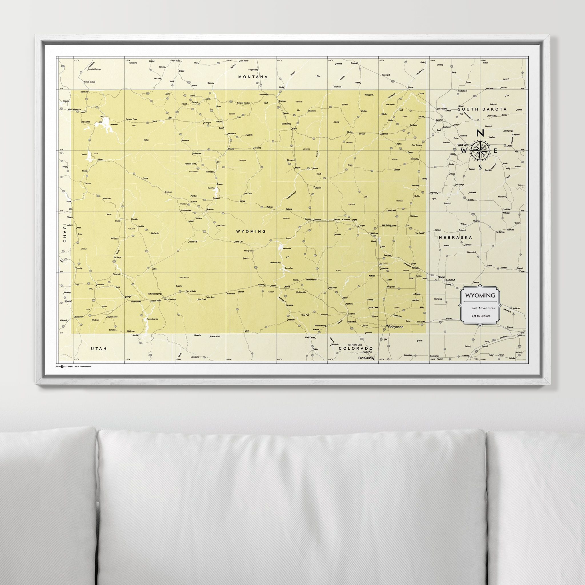 Push Pin Wyoming Map (Pin Board) - Yellow Color Splash CM Pin Board