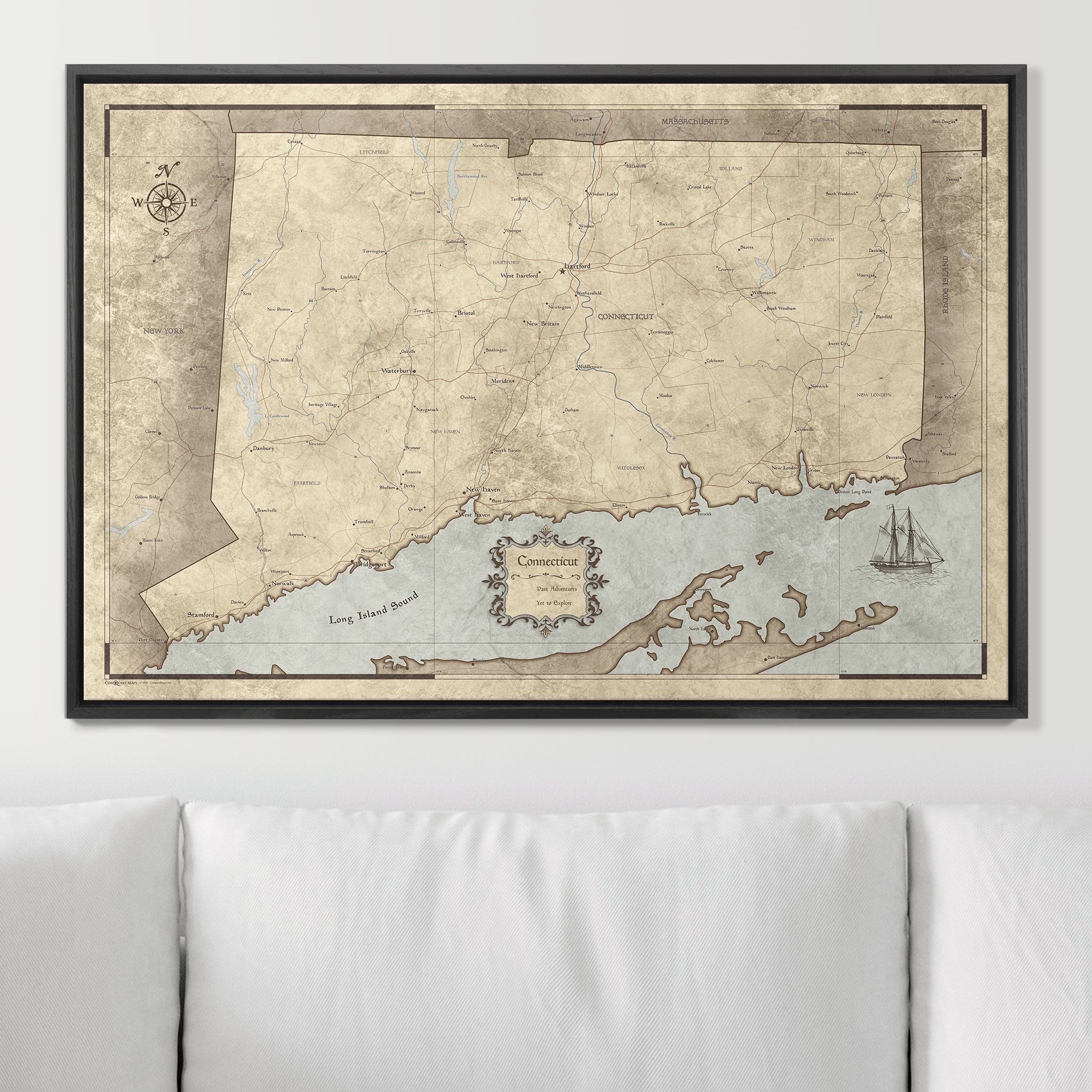 Push Pin Connecticut Map (Pin Board) - Rustic Vintage CM Pin Board