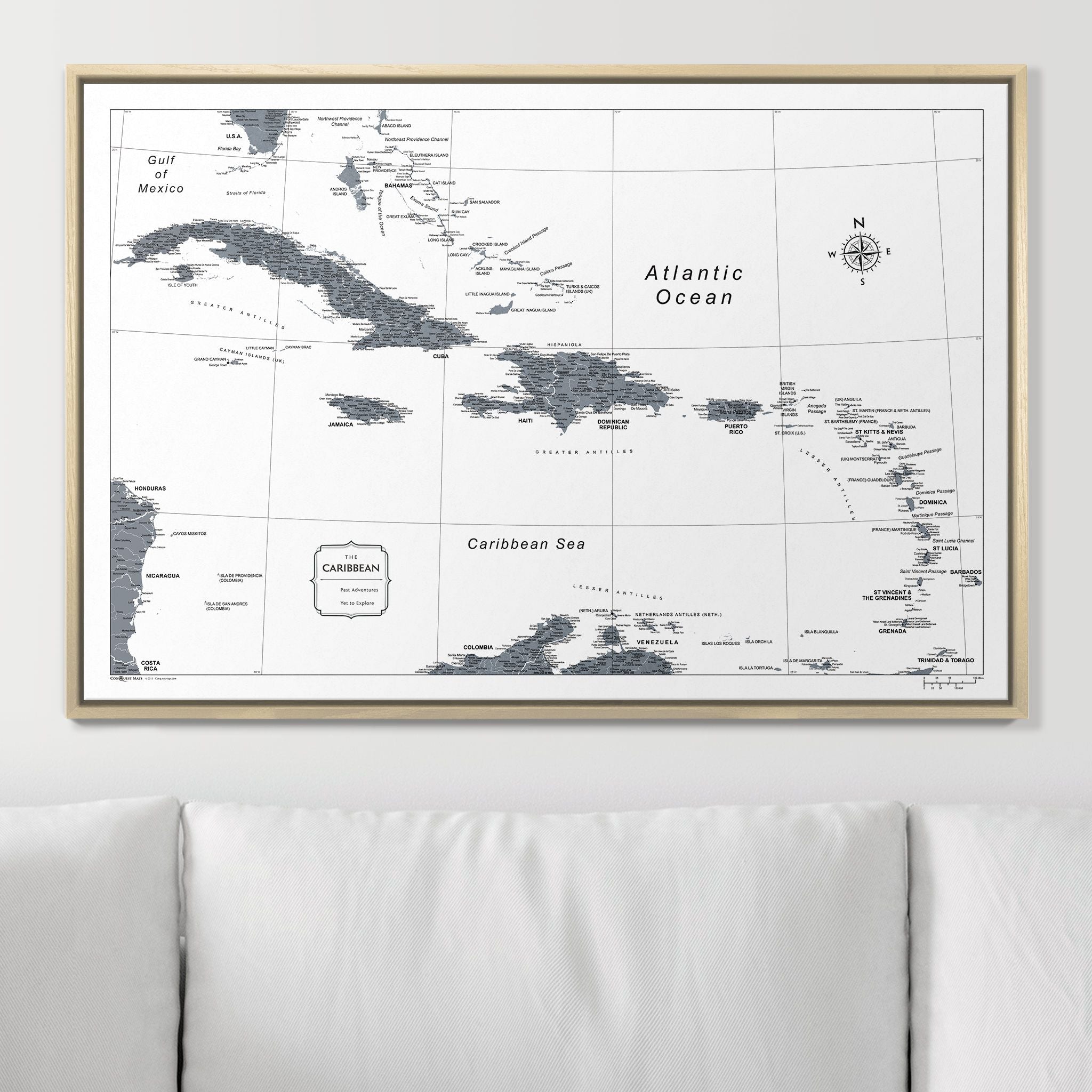 Push Pin Caribbean Map (Pin Board) - Dark Gray Color Splash CM Pin Board