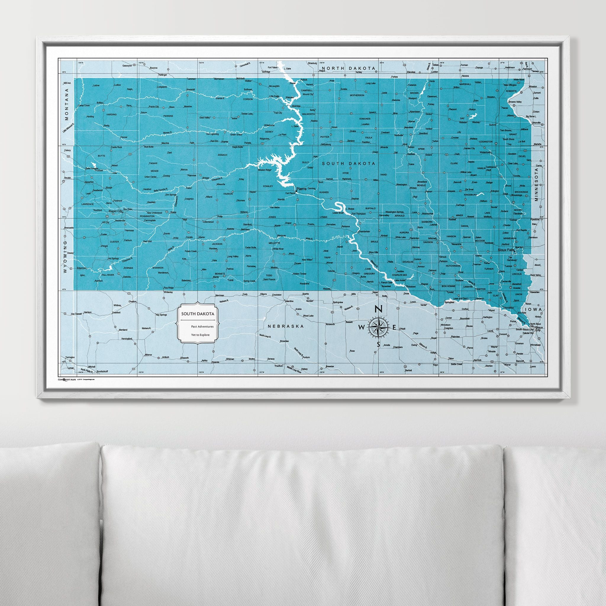 Push Pin South Dakota Map (Pin Board) - Teal Color Splash CM Pin Board