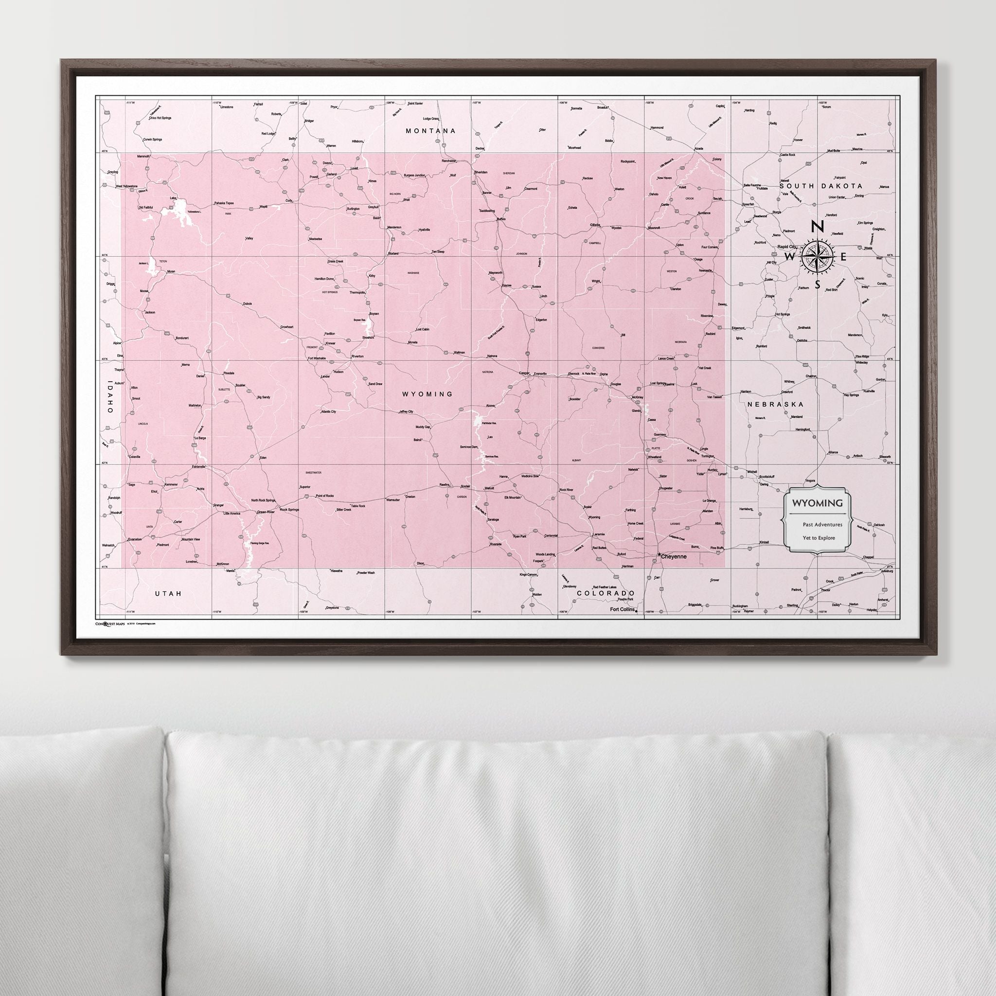 Push Pin Wyoming Map (Pin Board) - Pink Color Splash CM Pin Board