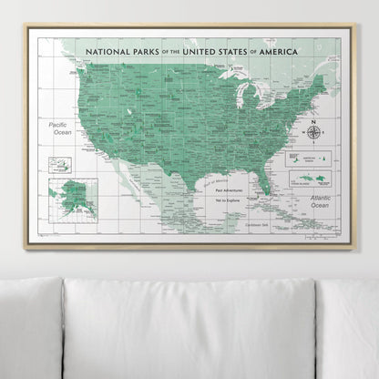 Push Pin National Parks Map (Pin Board) - Green Color Splash CM Pin Board