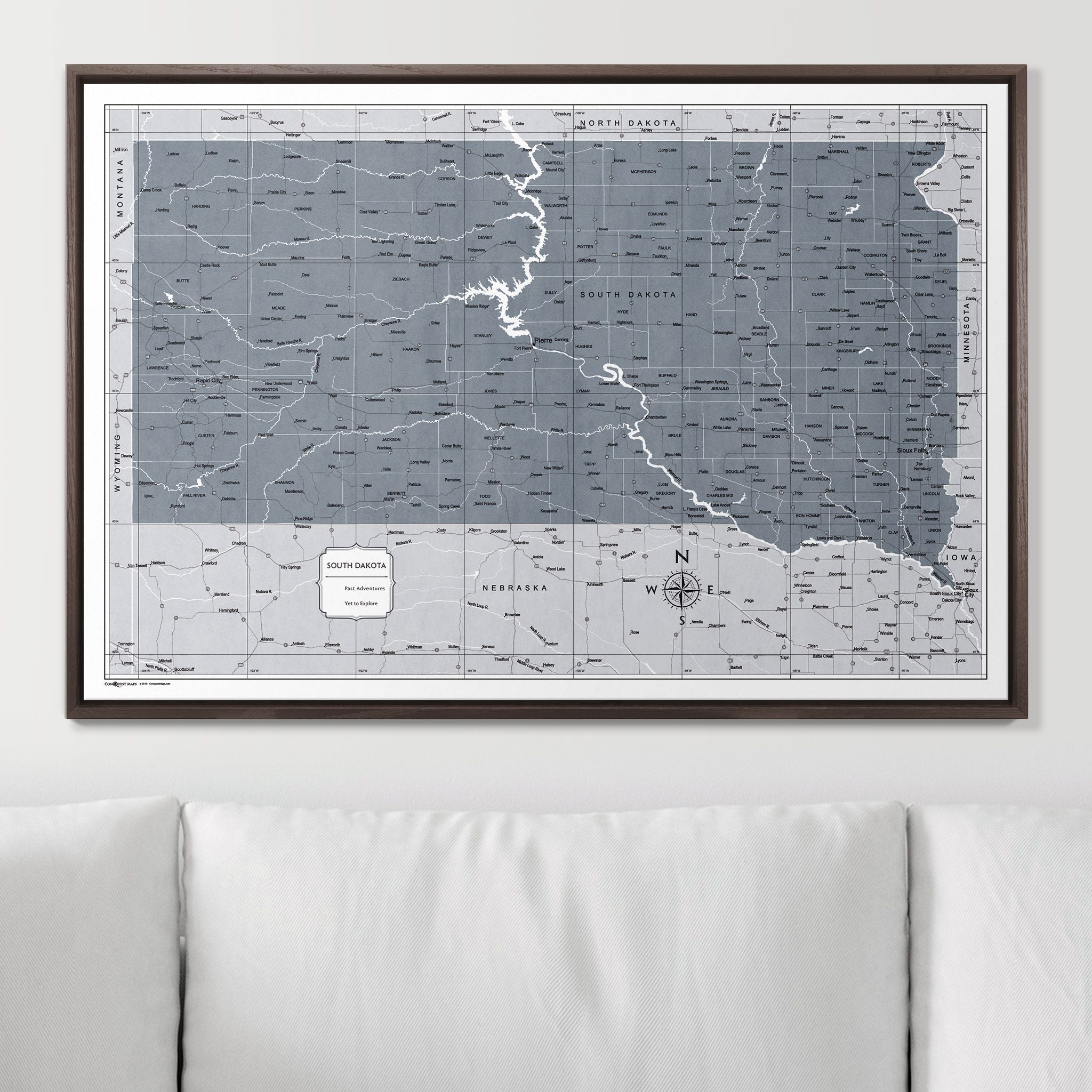 Push Pin South Dakota Map (Pin Board) - Dark Gray Color Splash CM Pin Board