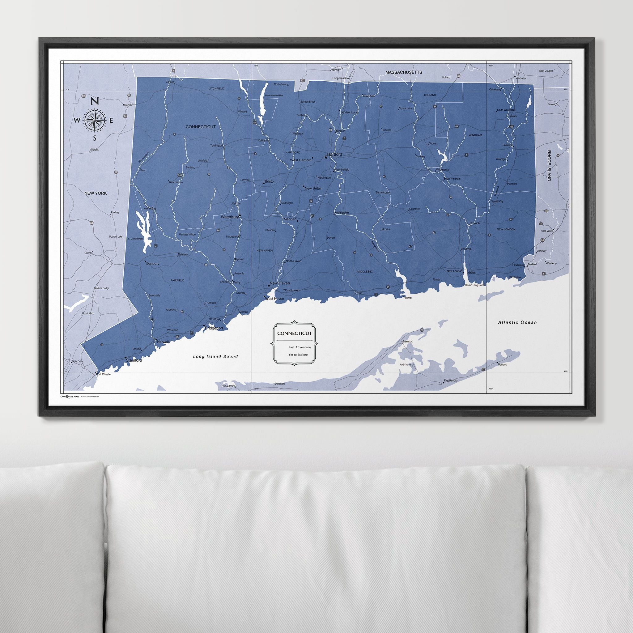 Push Pin Connecticut Map (Pin Board) - Navy Color Splash CM Pin Board