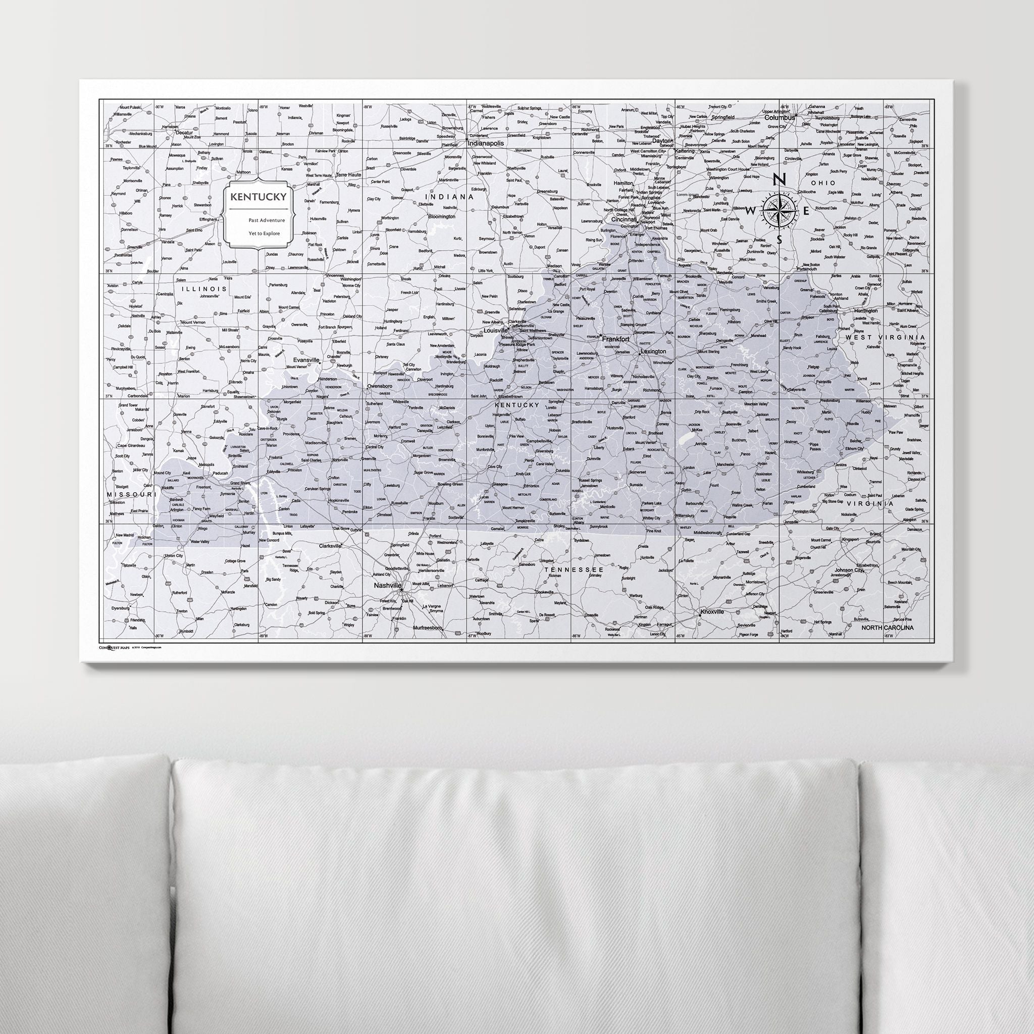 Push Pin Kentucky Map (Pin Board) - Light Gray Color Splash CM Pin Board