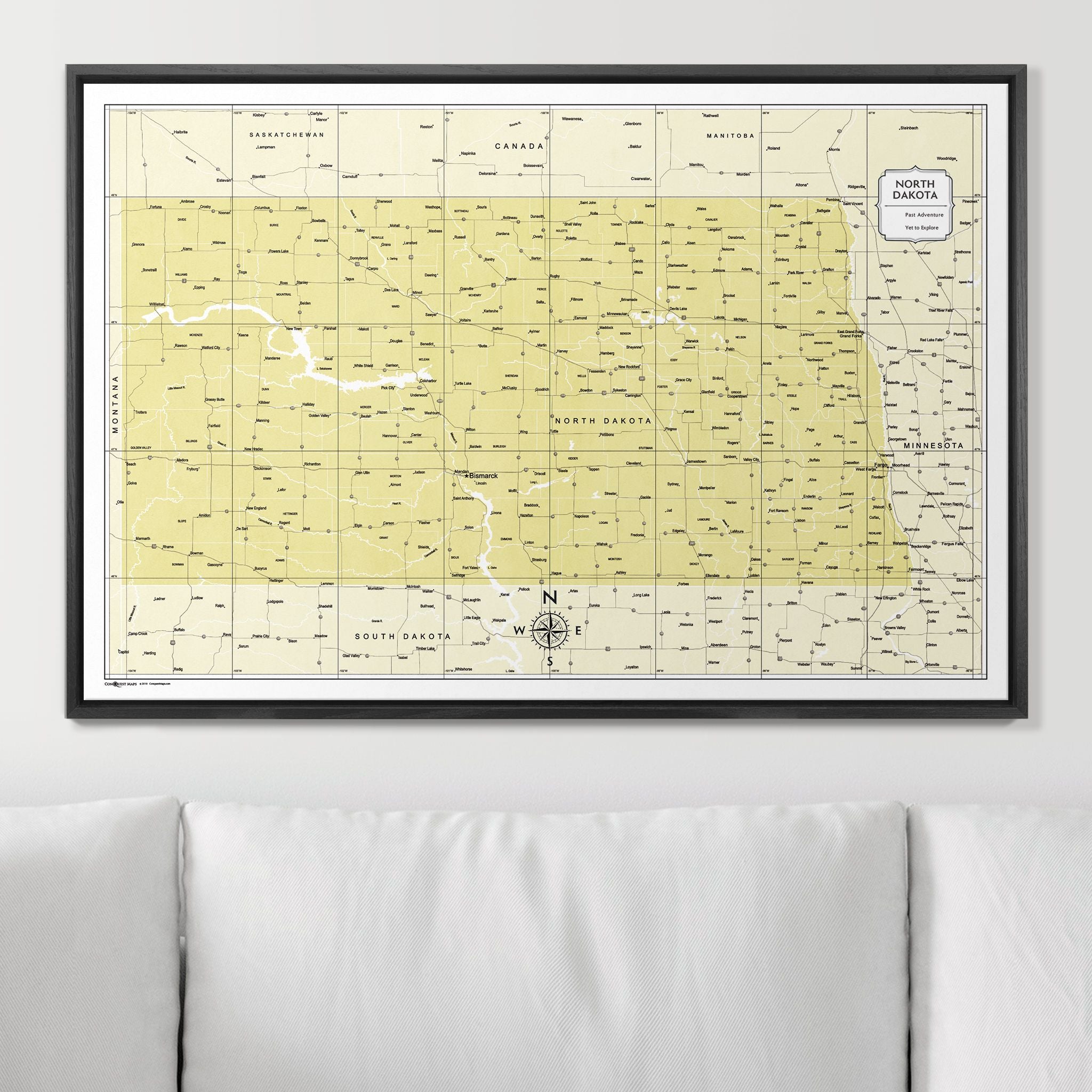 Push Pin North Dakota Map (Pin Board) - Yellow Color Splash CM Pin Board