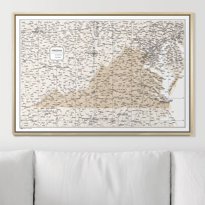 Push Pin Virginia Map (Pin Board) - Light Brown Color Splash CM Pin Board