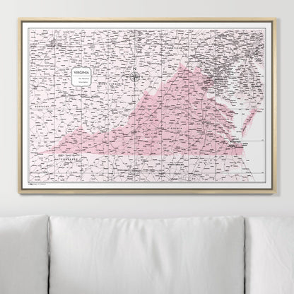 Push Pin Virginia Map (Pin Board) - Pink Color Splash CM Pin Board