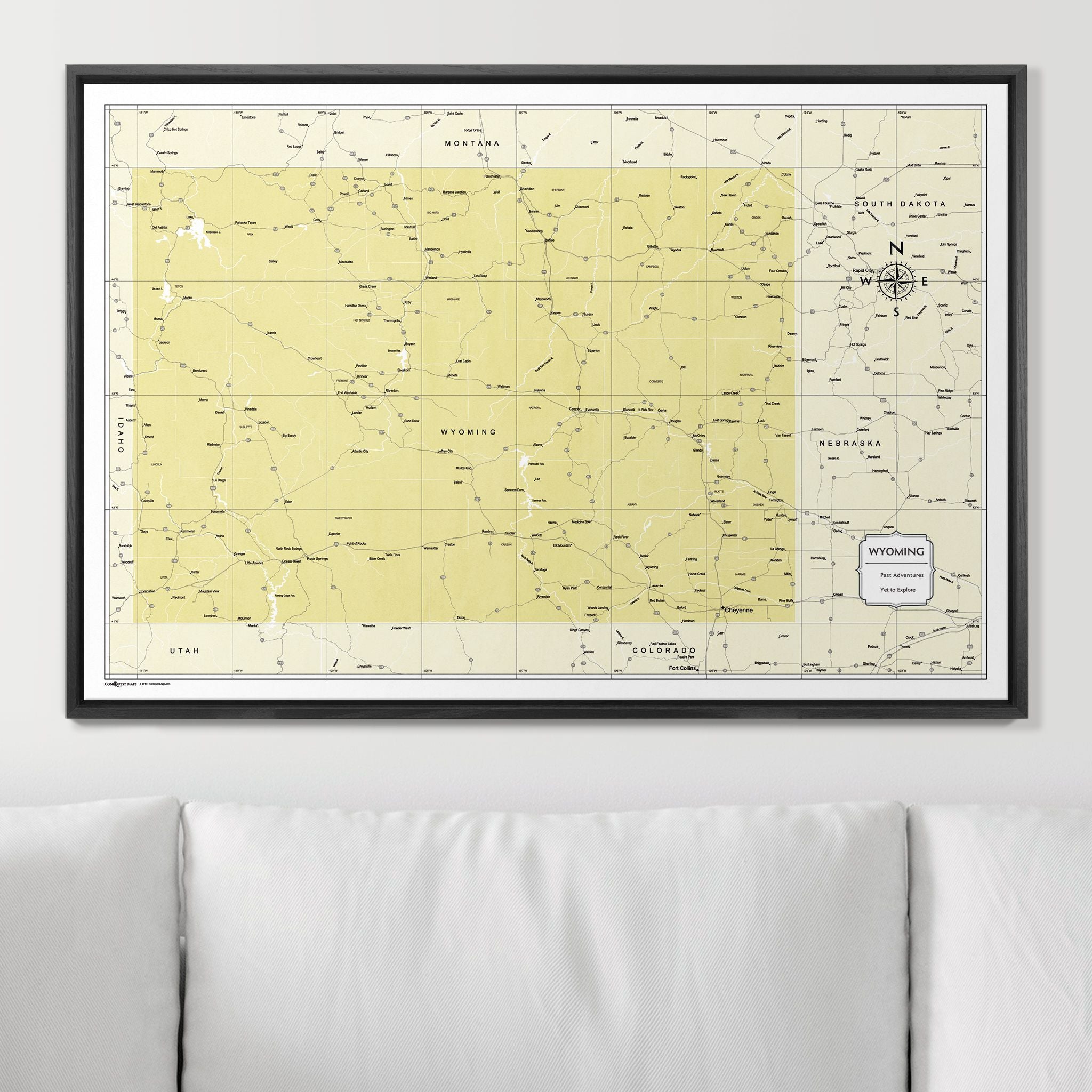 Push Pin Wyoming Map (Pin Board) - Yellow Color Splash CM Pin Board