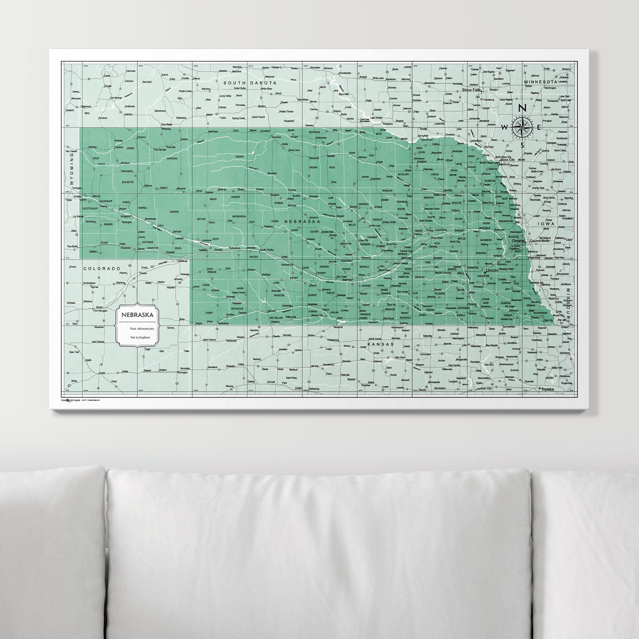 Push Pin Nebraska Map (Pin Board) - Green Color Splash CM Pin Board