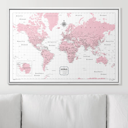 Push Pin World Map (Pin Board) - Pink Color Splash CM Pin Board