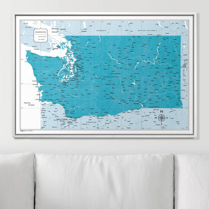 Push Pin Washington Map (Pin Board) - Teal Color Splash CM Pin Board