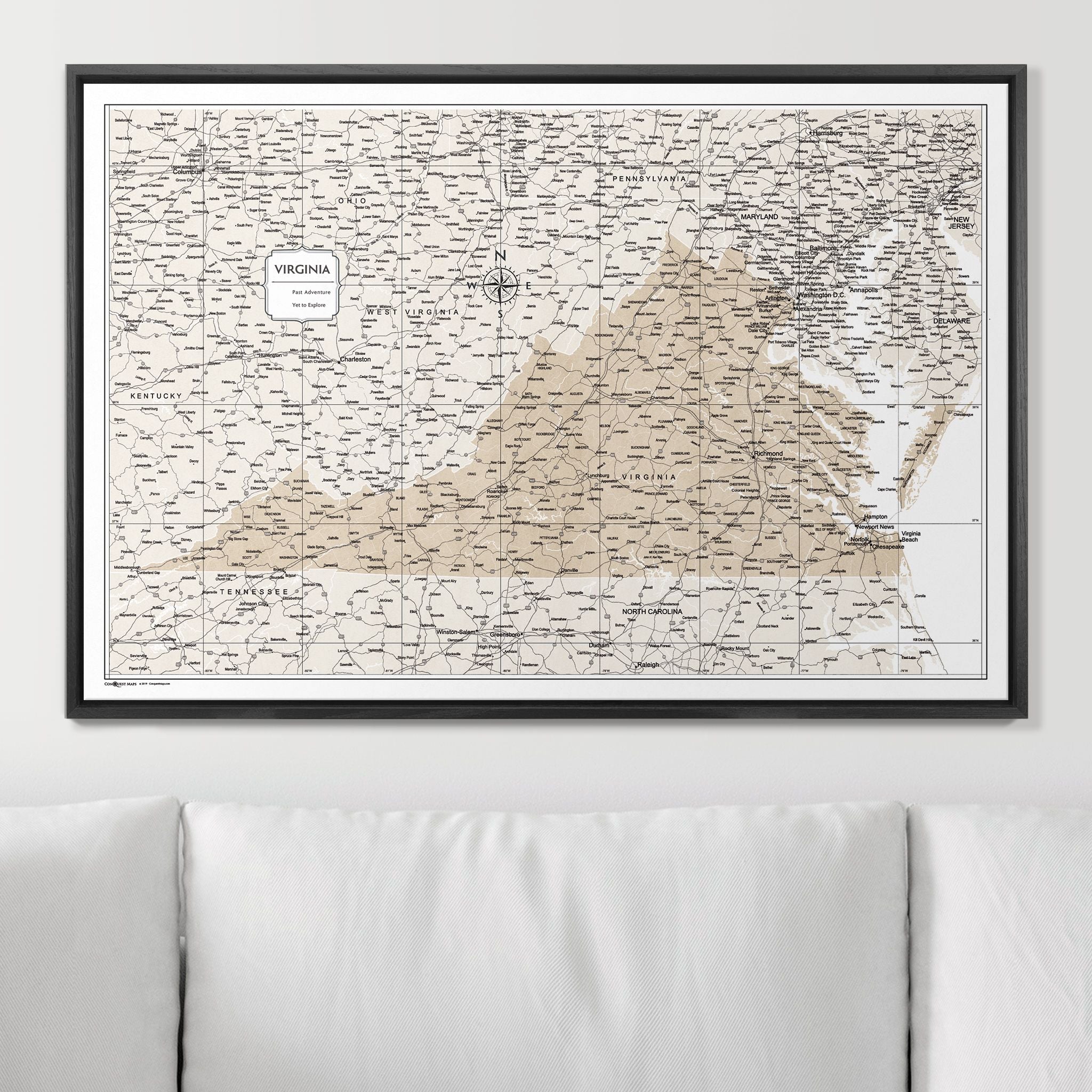 Push Pin Virginia Map (Pin Board) - Light Brown Color Splash CM Pin Board