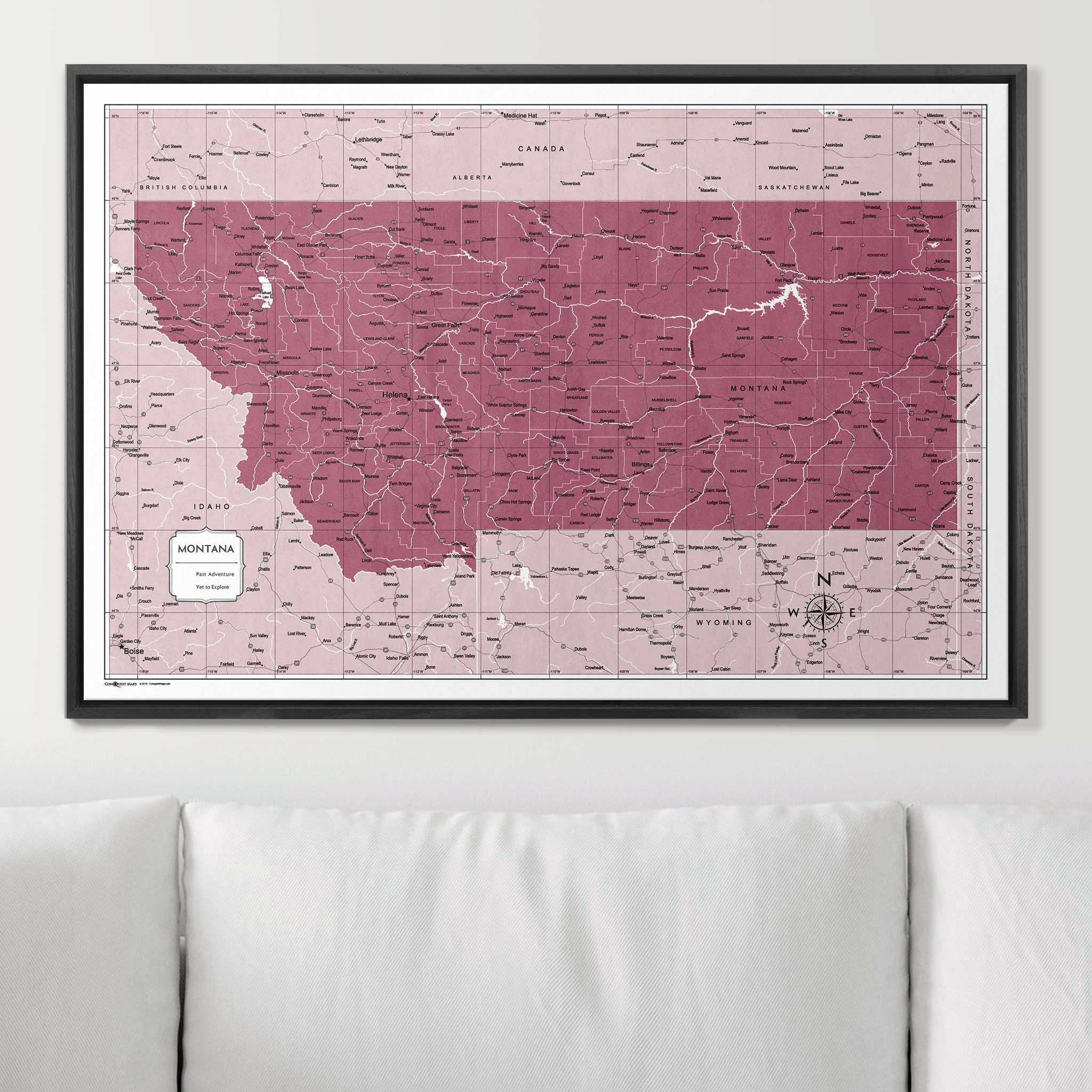 Push Pin Montana Map (Pin Board) - Burgundy Color Splash CM Pin Board