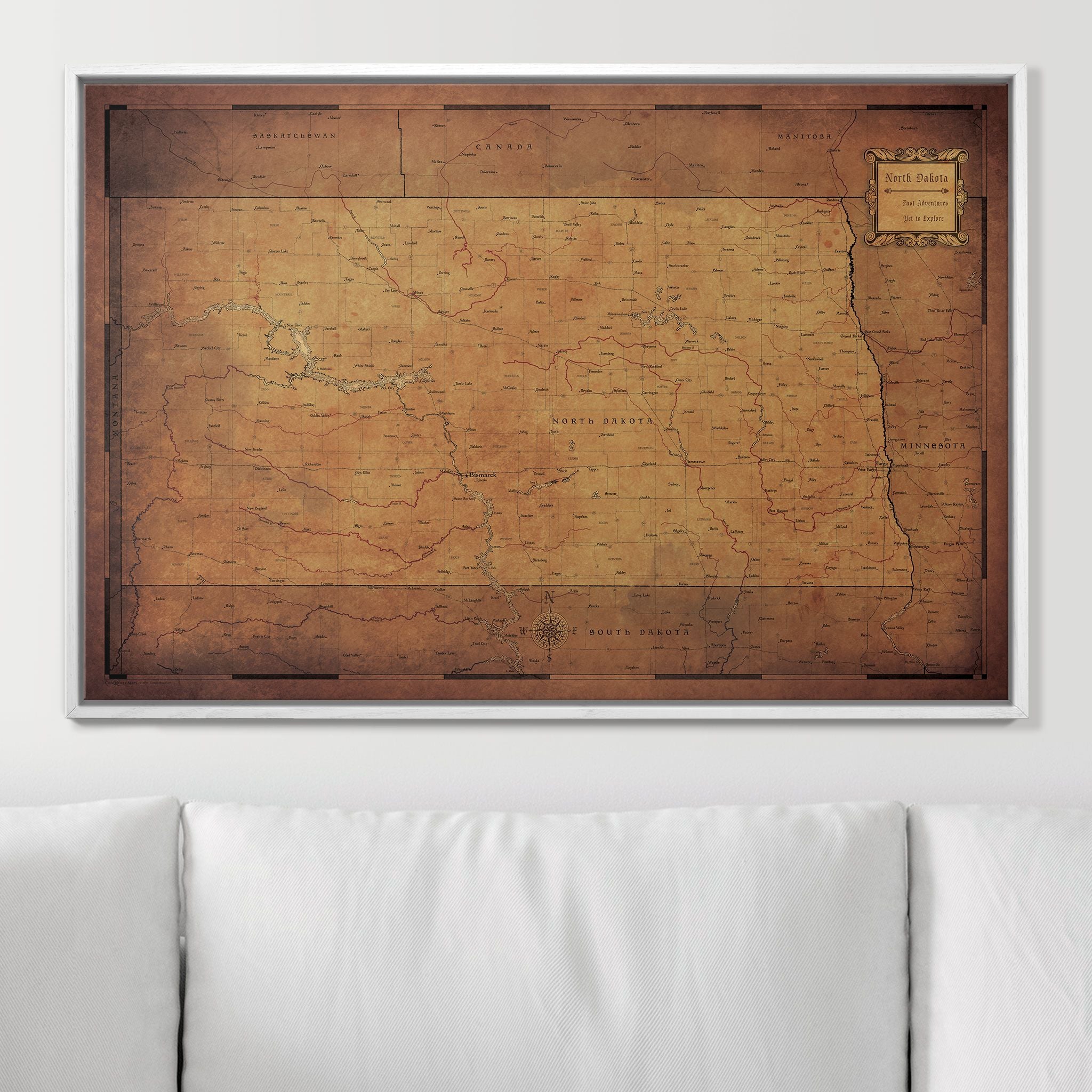 Push Pin North Dakota Map (Pin Board) - Golden Aged CM Pin Board