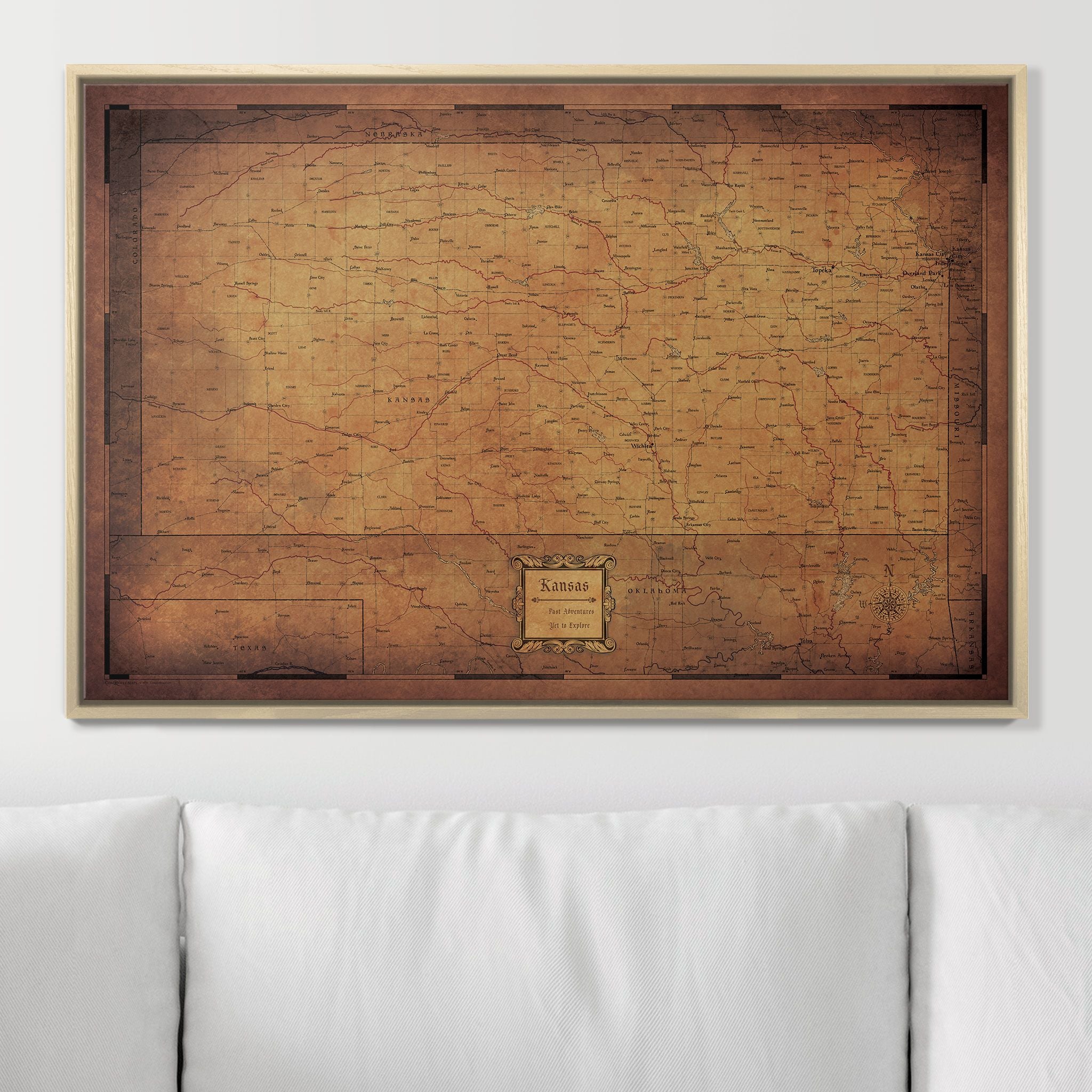 Push Pin Kansas Map (Pin Board) - Golden Aged CM Pin Board