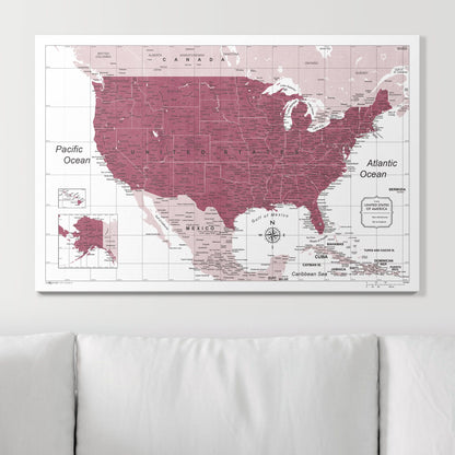 Push Pin USA Map (Pin Board) - Burgundy Color Splash CM Pin Board