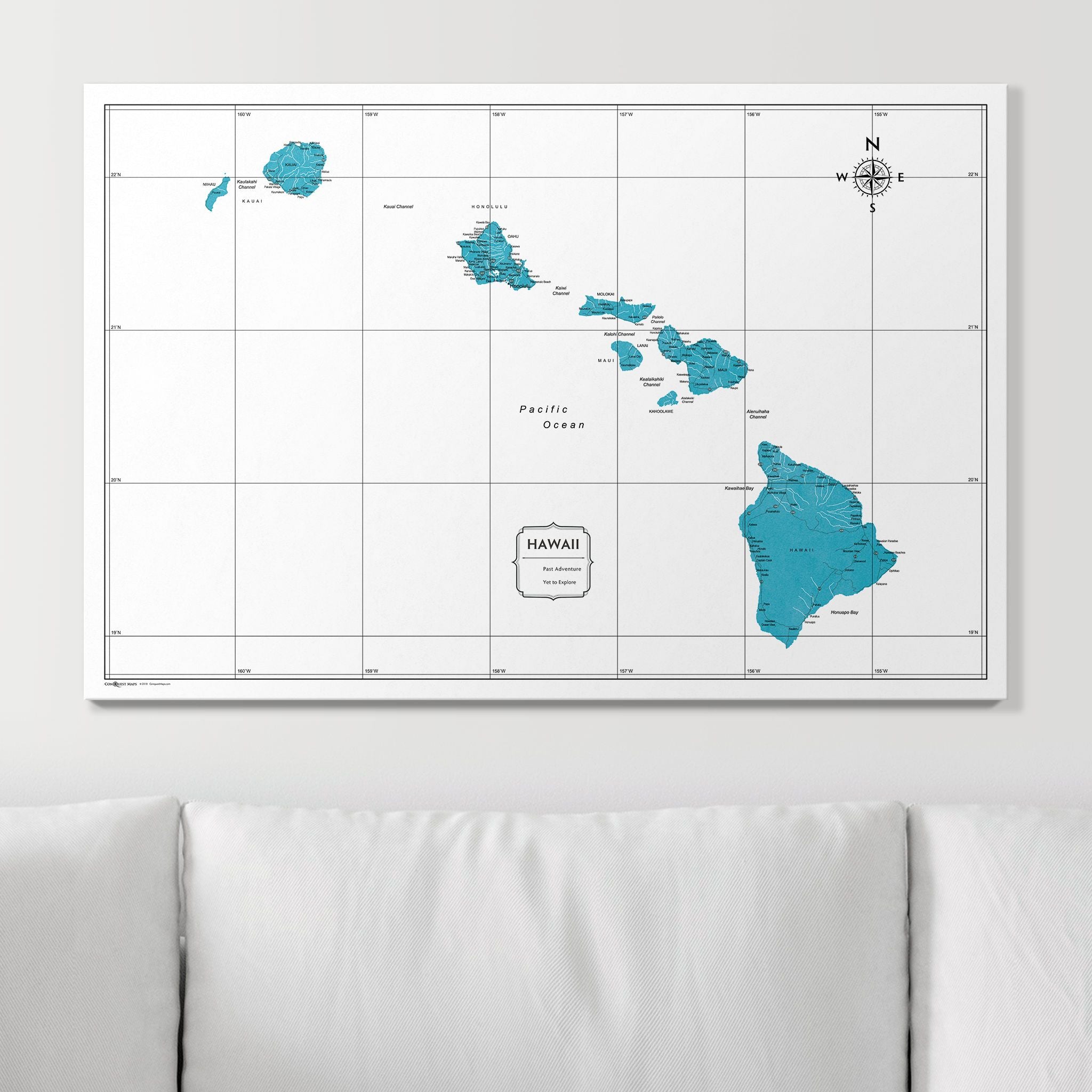 Push Pin Hawaii Map (Pin Board) - Teal Color Splash CM Pin Board