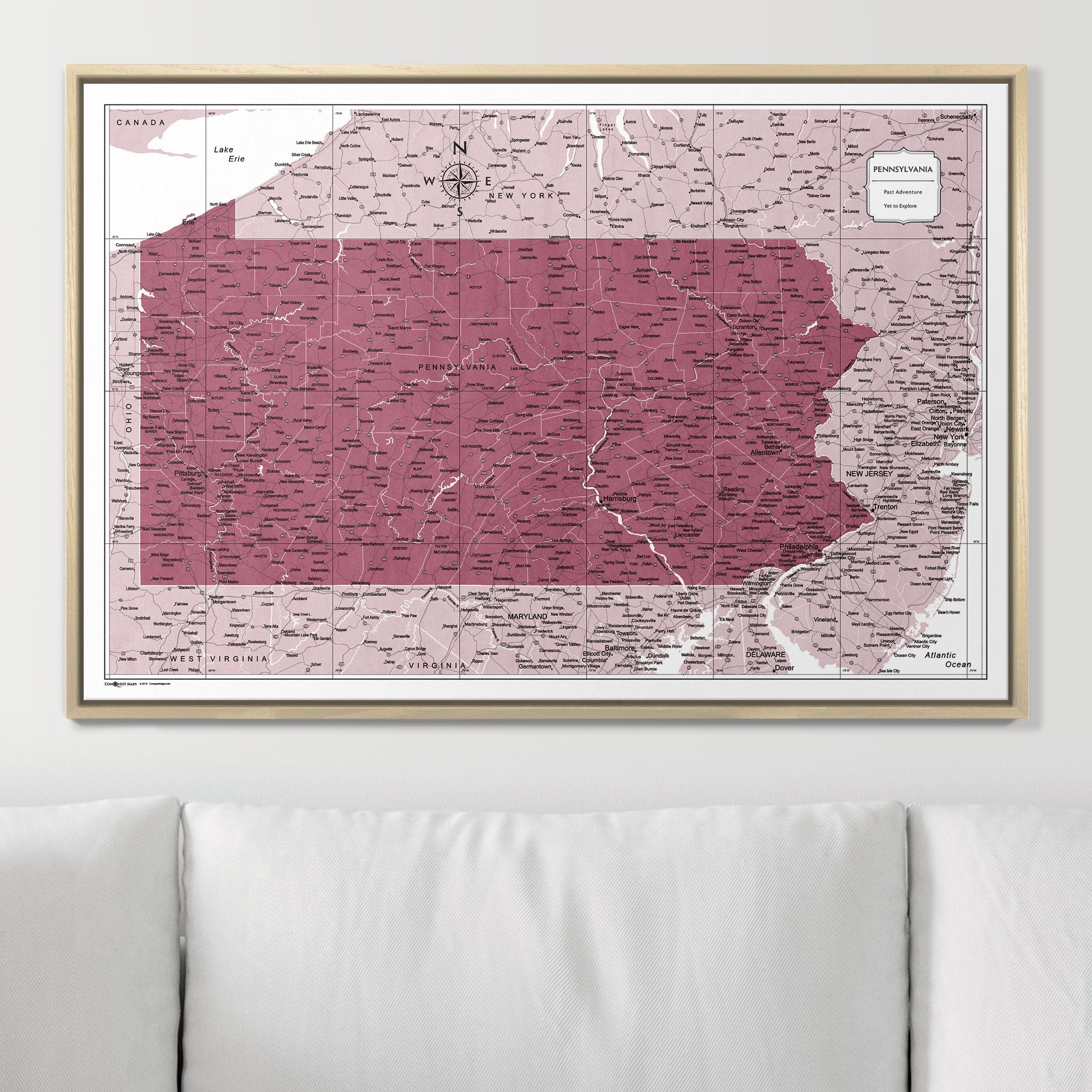 Push Pin Pennsylvania Map (Pin Board) - Burgundy Color Splash CM Pin Board