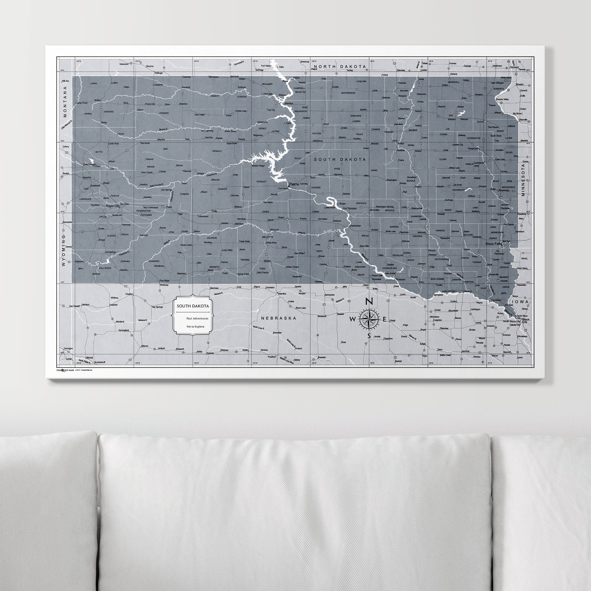 Push Pin South Dakota Map (Pin Board) - Dark Gray Color Splash CM Pin Board