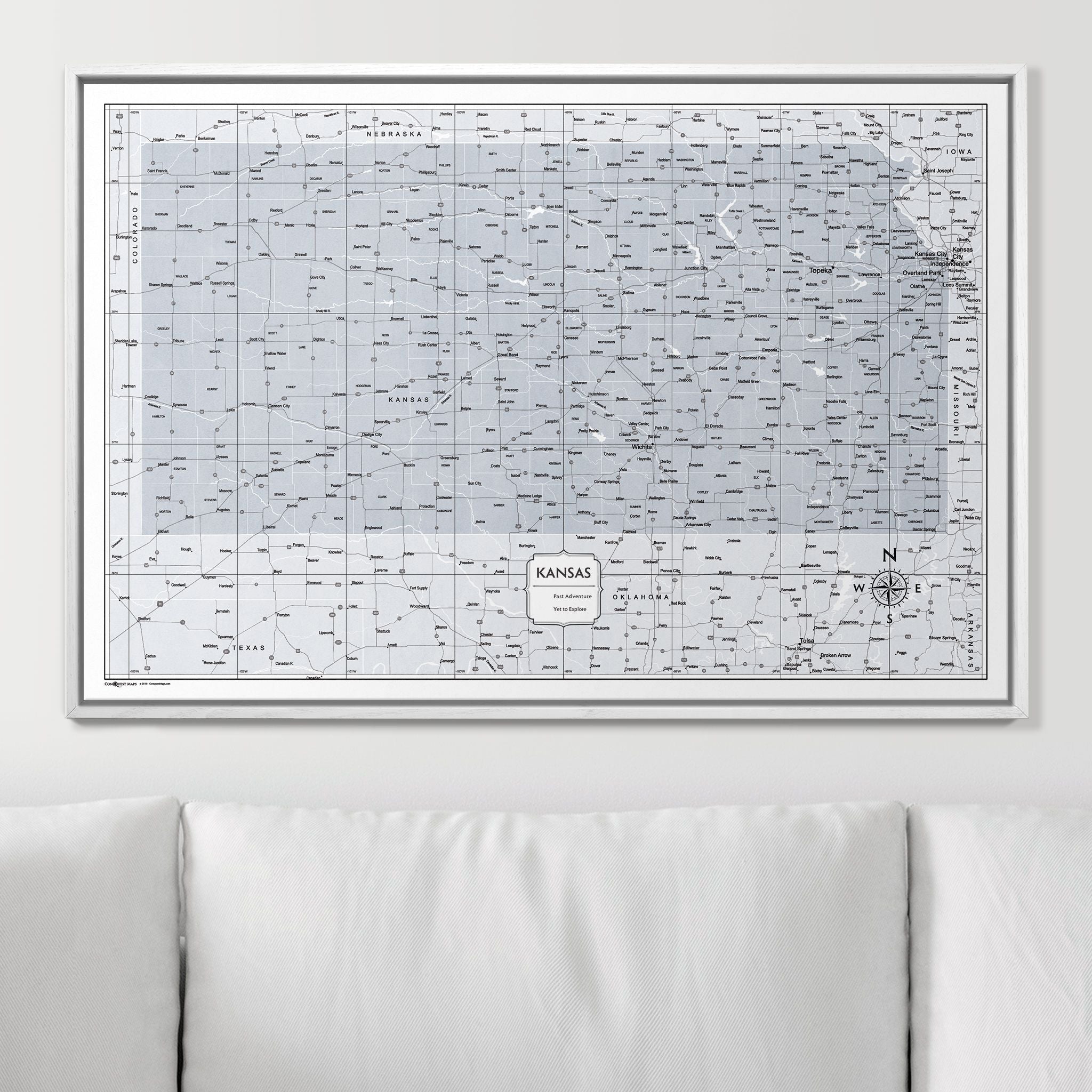 Push Pin Kansas Map (Pin Board) - Light Gray Color Splash CM Pin Board