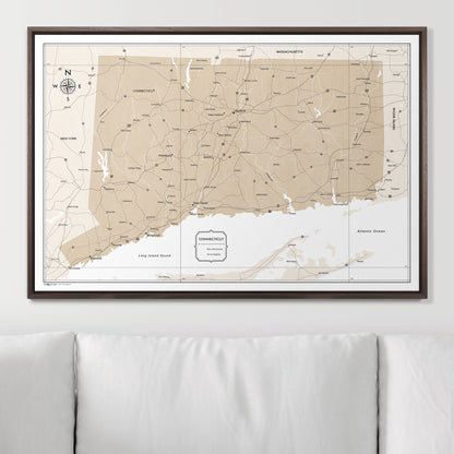 Push Pin Connecticut Map (Pin Board) - Light Brown Color Splash CM Pin Board