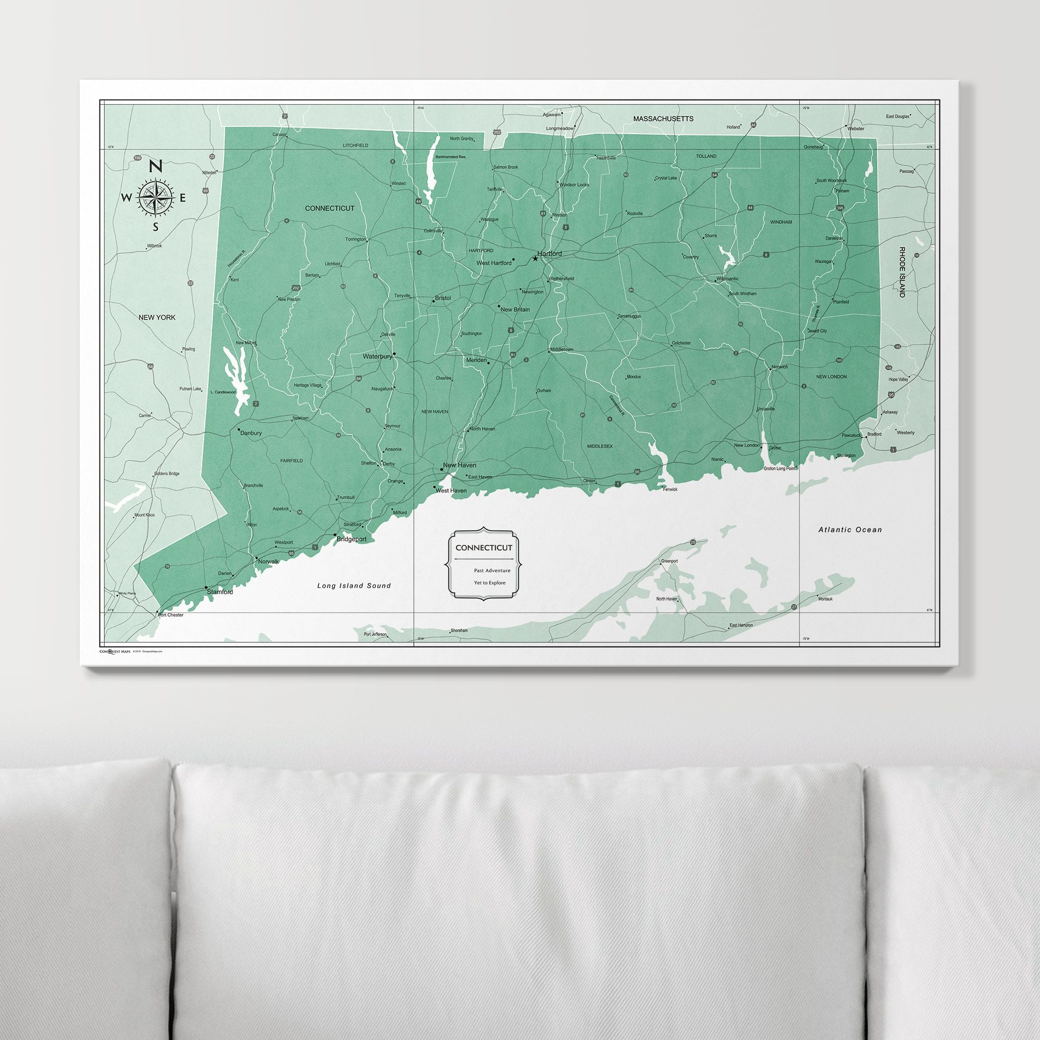 Push Pin Connecticut Map (Pin Board) - Green Color Splash CM Pin Board