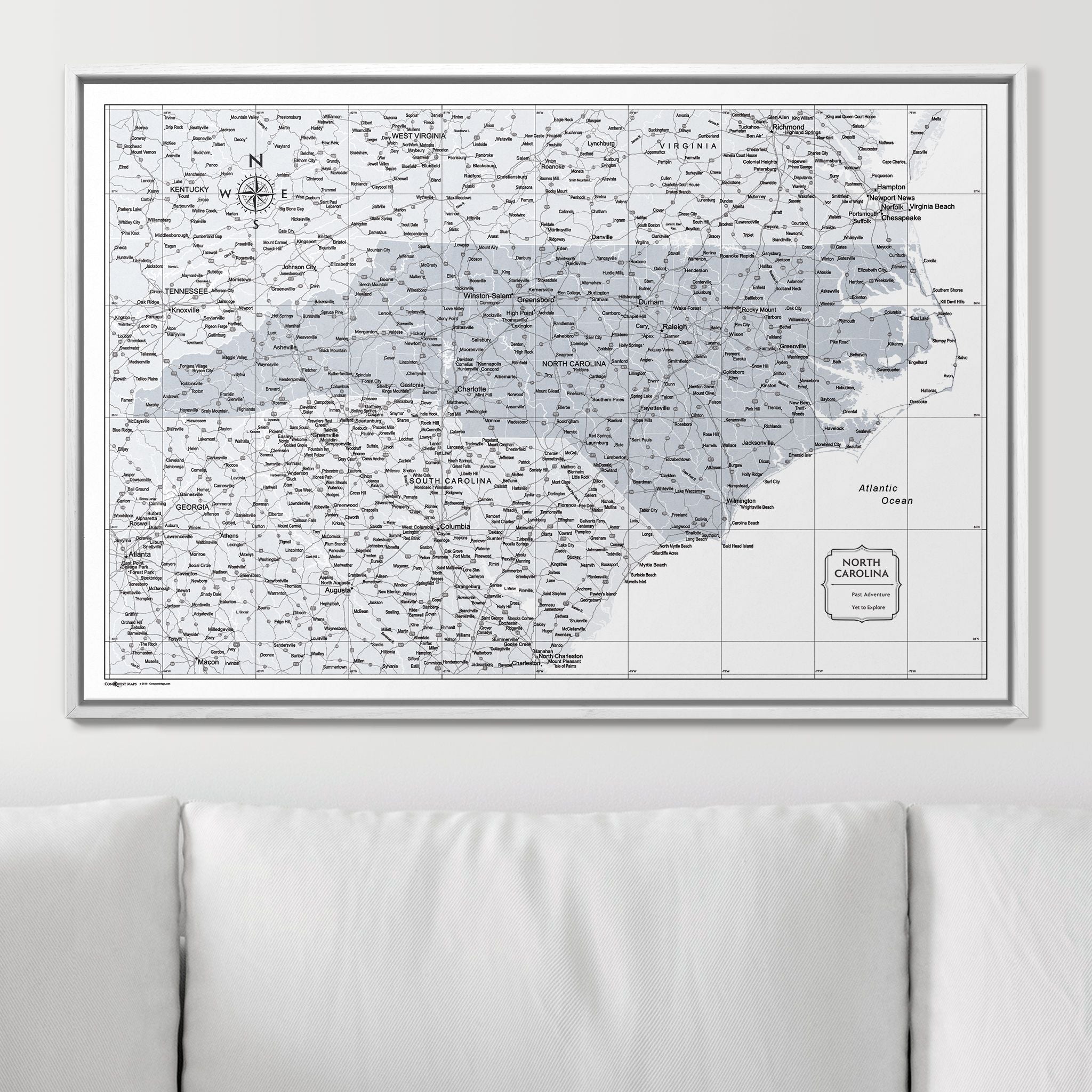 Push Pin North Carolina Map (Pin Board) - Light Gray Color Splash CM Pin Board