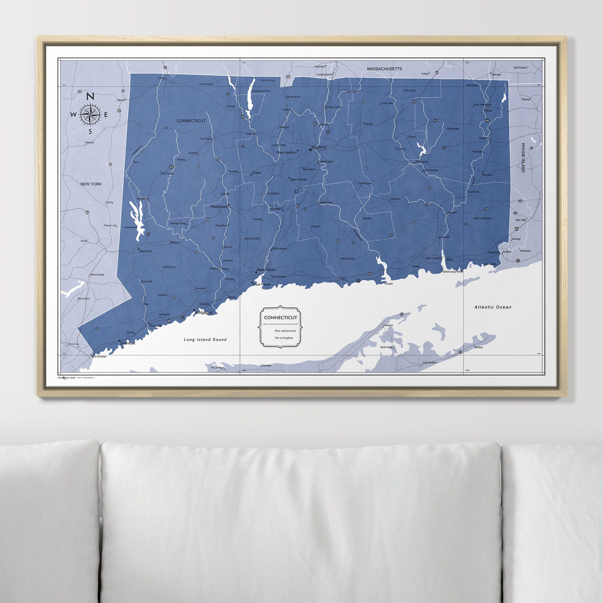 Push Pin Connecticut Map (Pin Board) - Navy Color Splash CM Pin Board