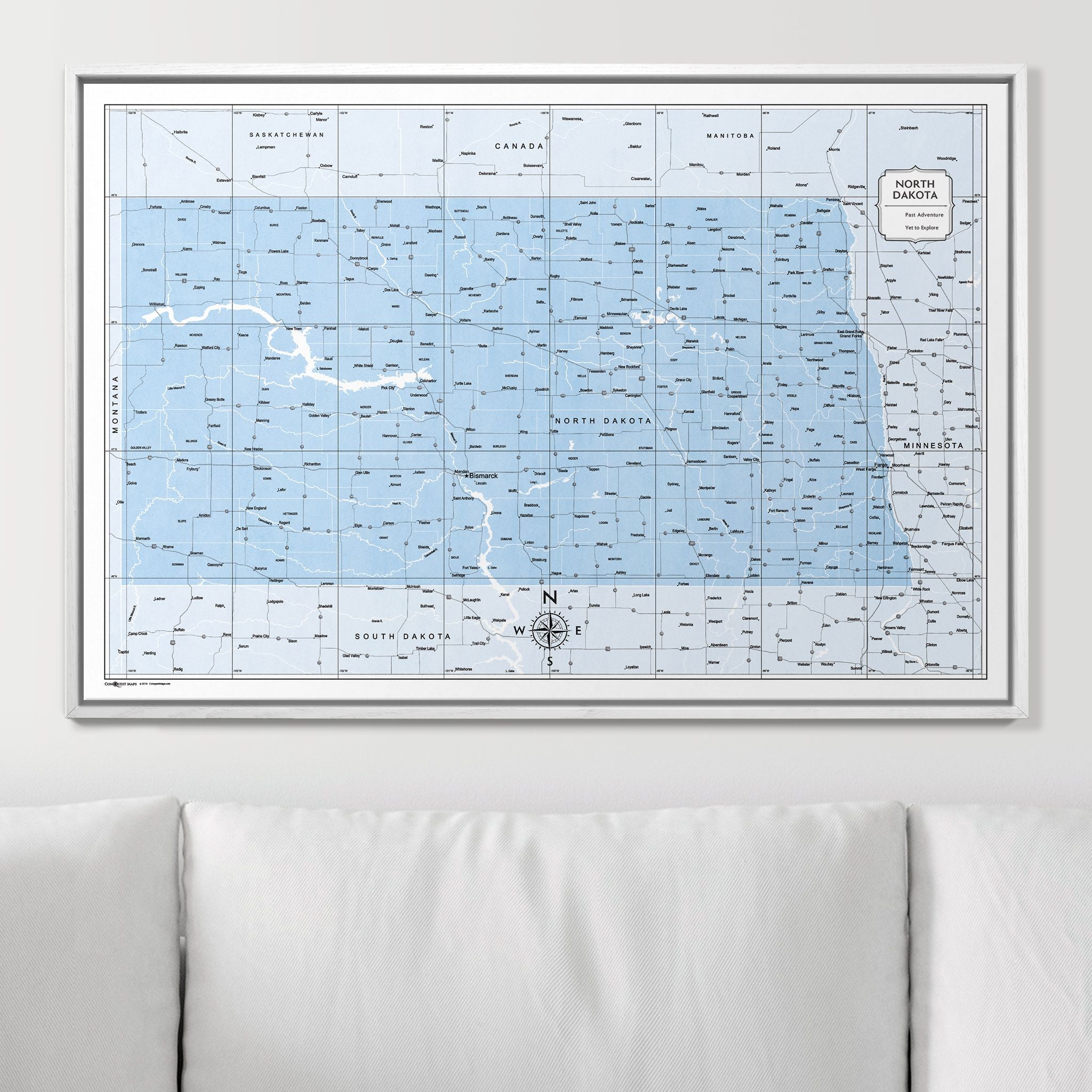 Push Pin North Dakota Map (Pin Board) - Light Blue Color Splash CM Pin Board