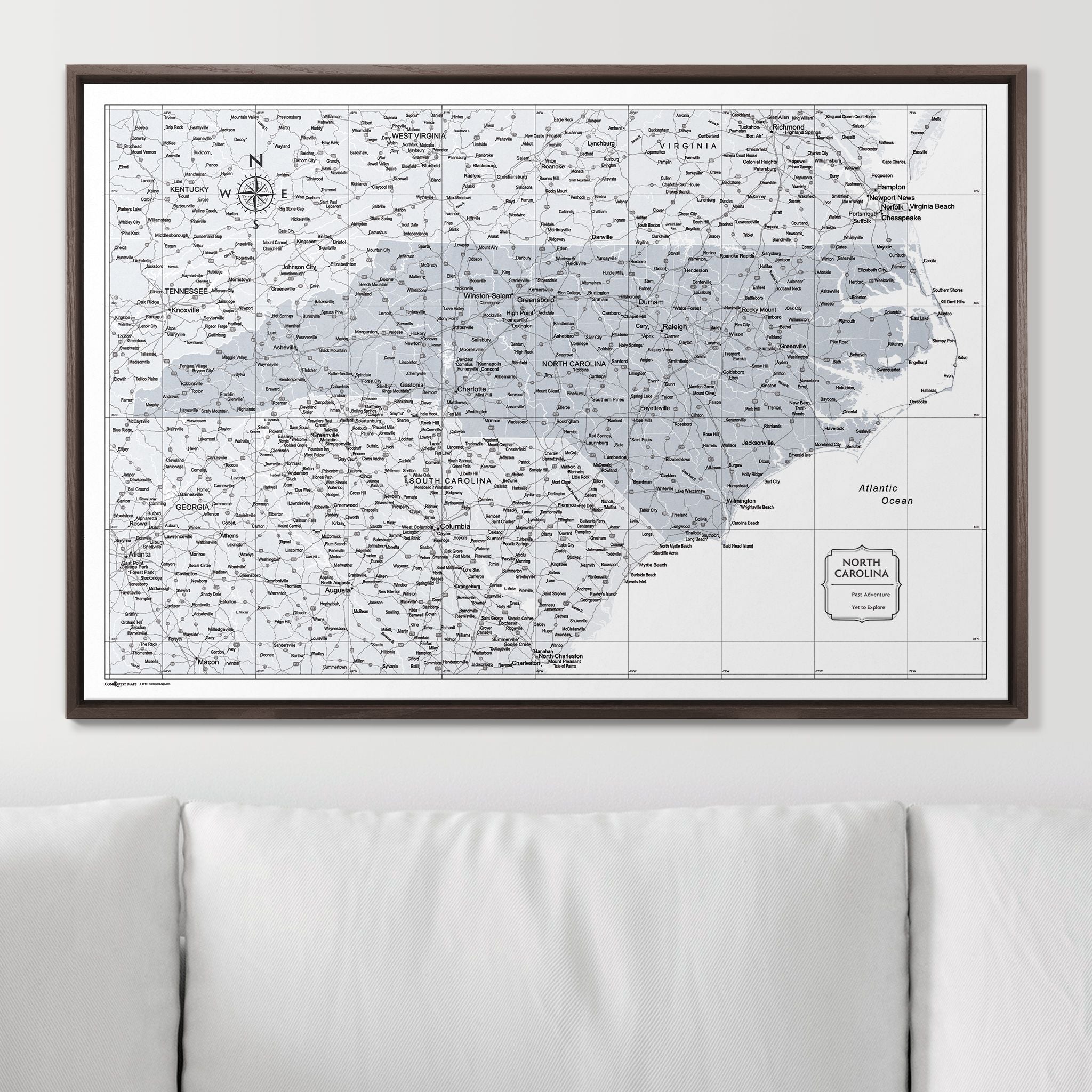 Push Pin North Carolina Map (Pin Board) - Light Gray Color Splash CM Pin Board