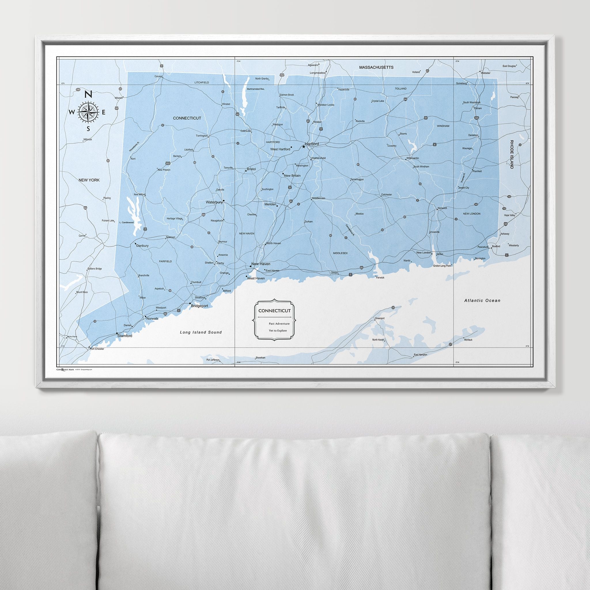 Push Pin Connecticut Map (Pin Board) - Light Blue Color Splash CM Pin Board