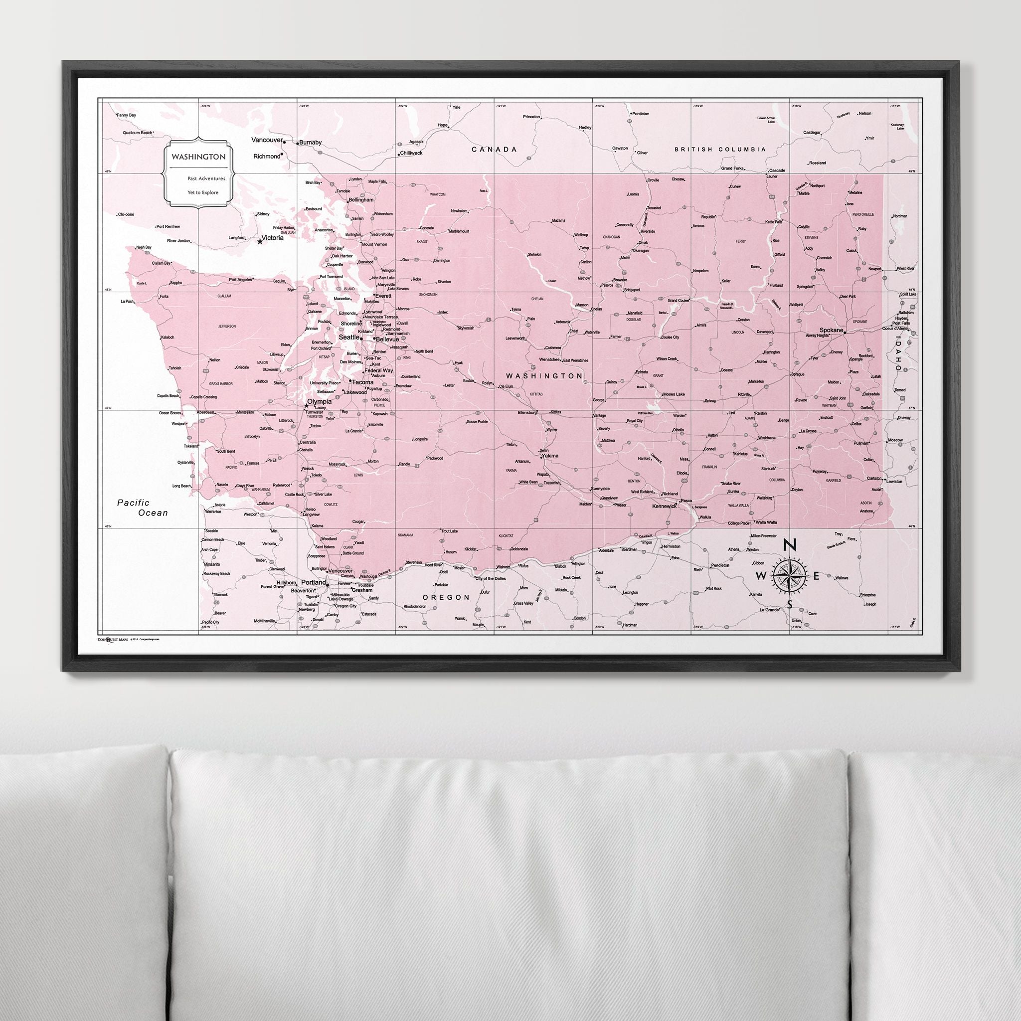 Push Pin Washington Map (Pin Board) - Pink Color Splash CM Pin Board