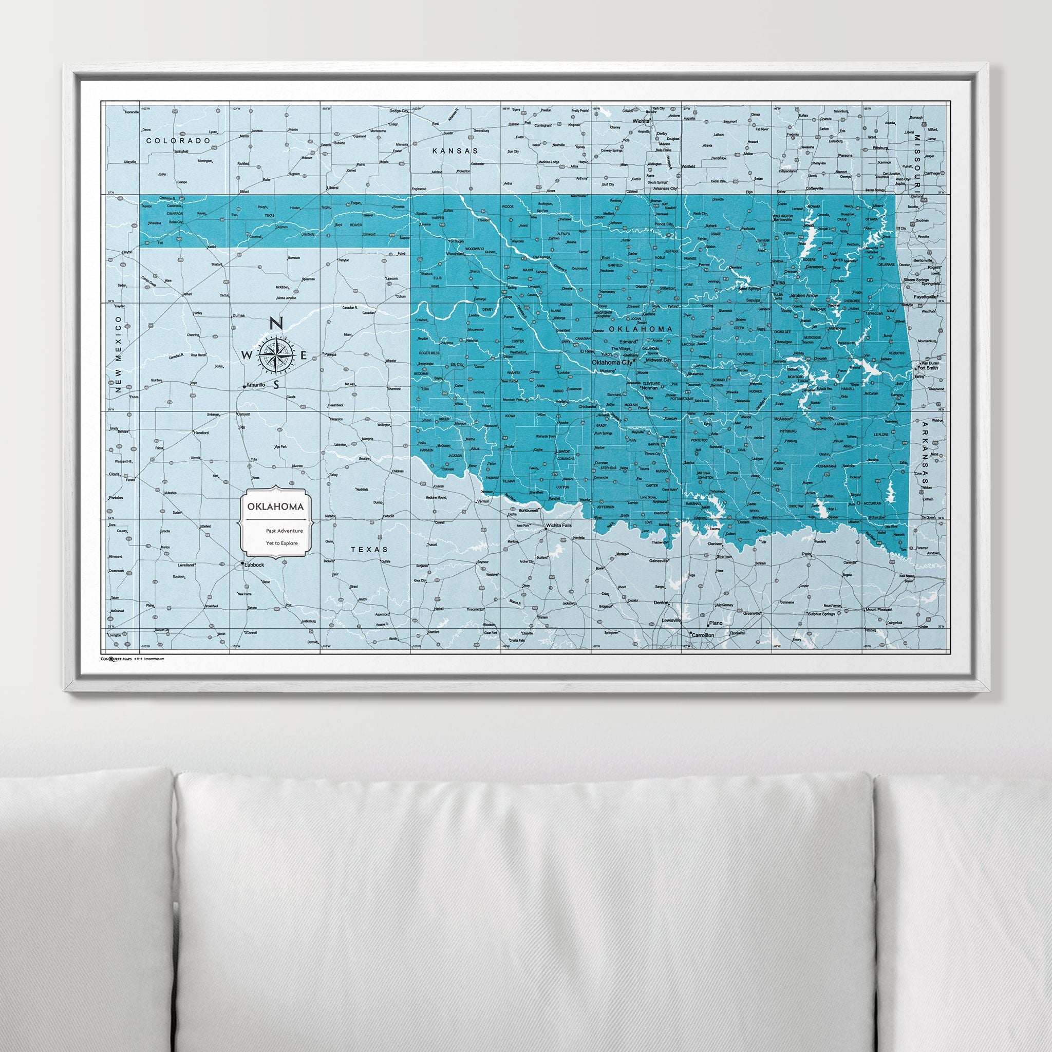 Push Pin Oklahoma Map (Pin Board) - Teal Color Splash CM Pin Board