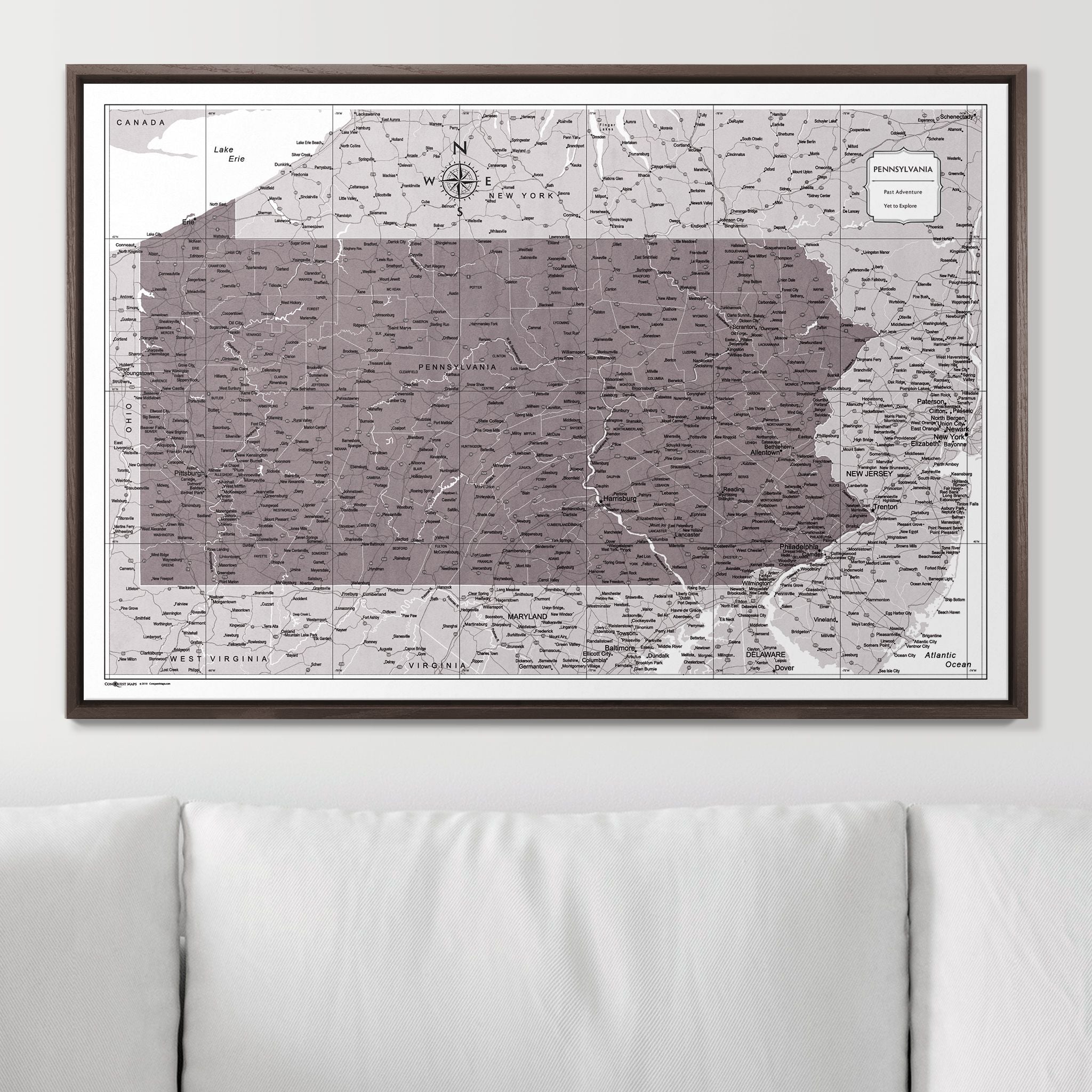 Push Pin Pennsylvania Map (Pin Board) - Dark Brown Color Splash CM Pin Board