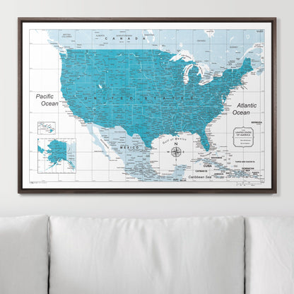 Push Pin USA Map (Pin Board) - Teal Color Splash CM Pin Board