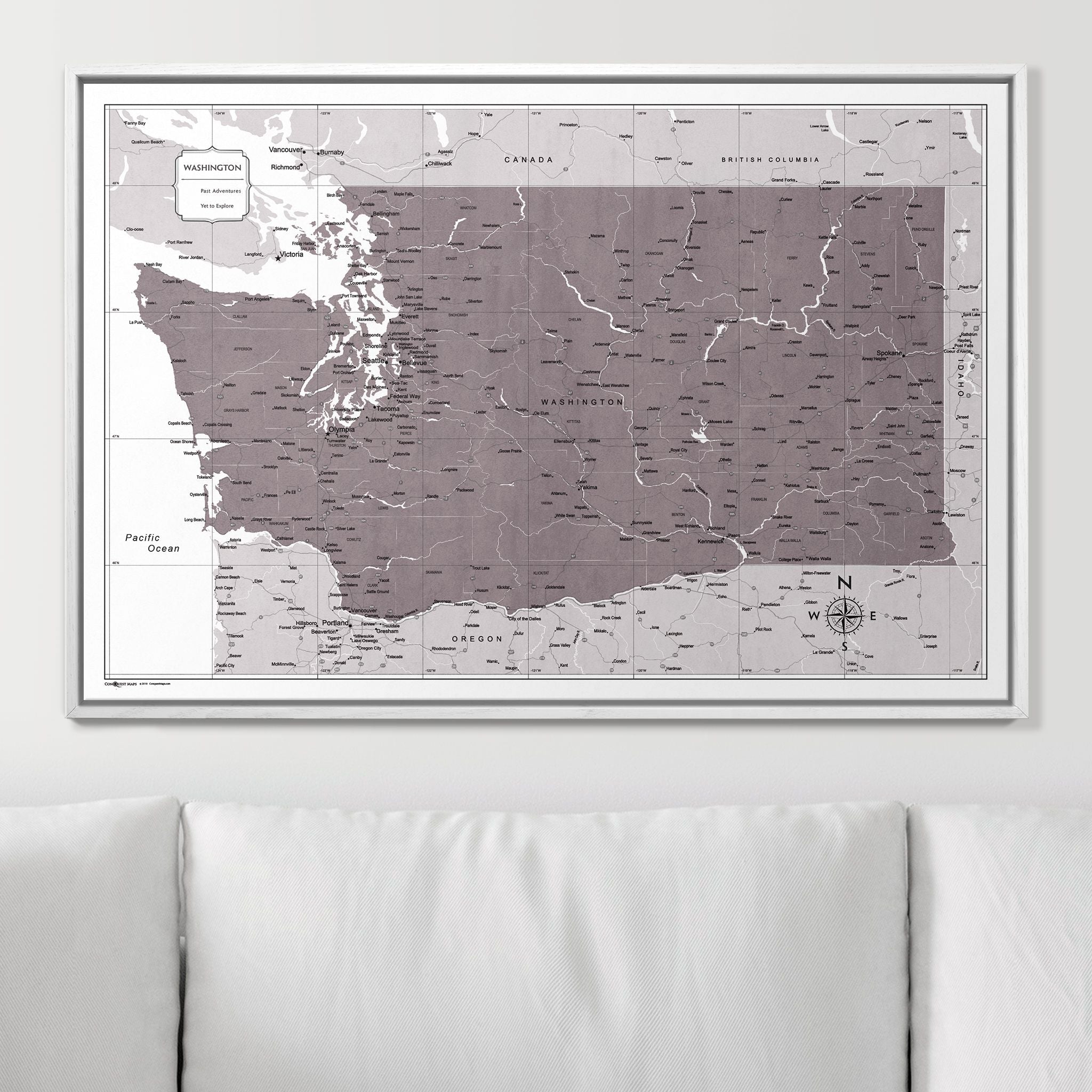 Push Pin Washington Map (Pin Board) - Dark Brown Color Splash CM Pin Board