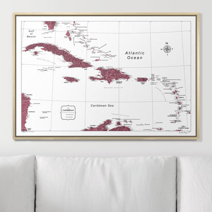 Push Pin Caribbean Map (Pin Board) - Burgundy Color Splash CM Pin Board