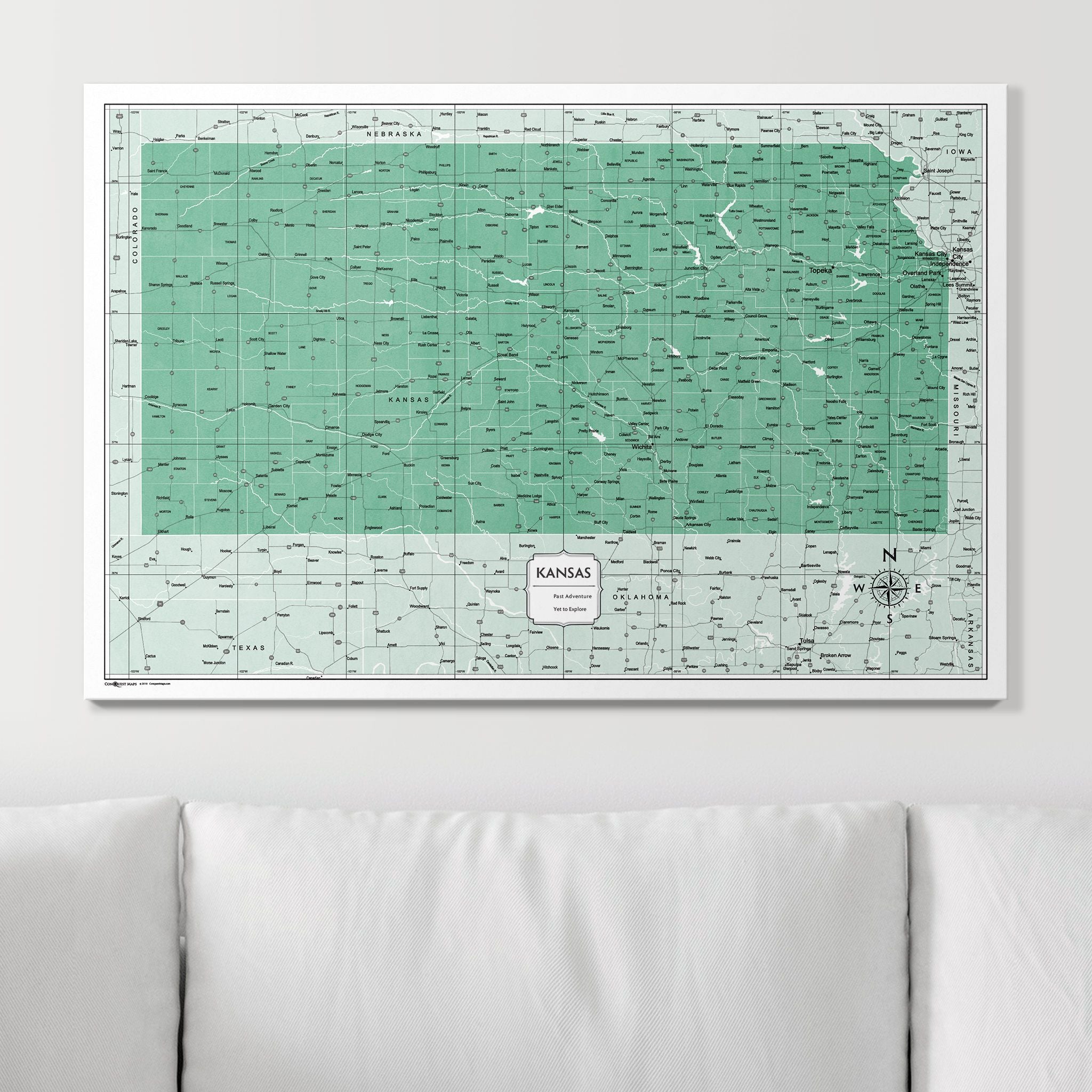 Push Pin Kansas Map (Pin Board) - Green Color Splash CM Pin Board