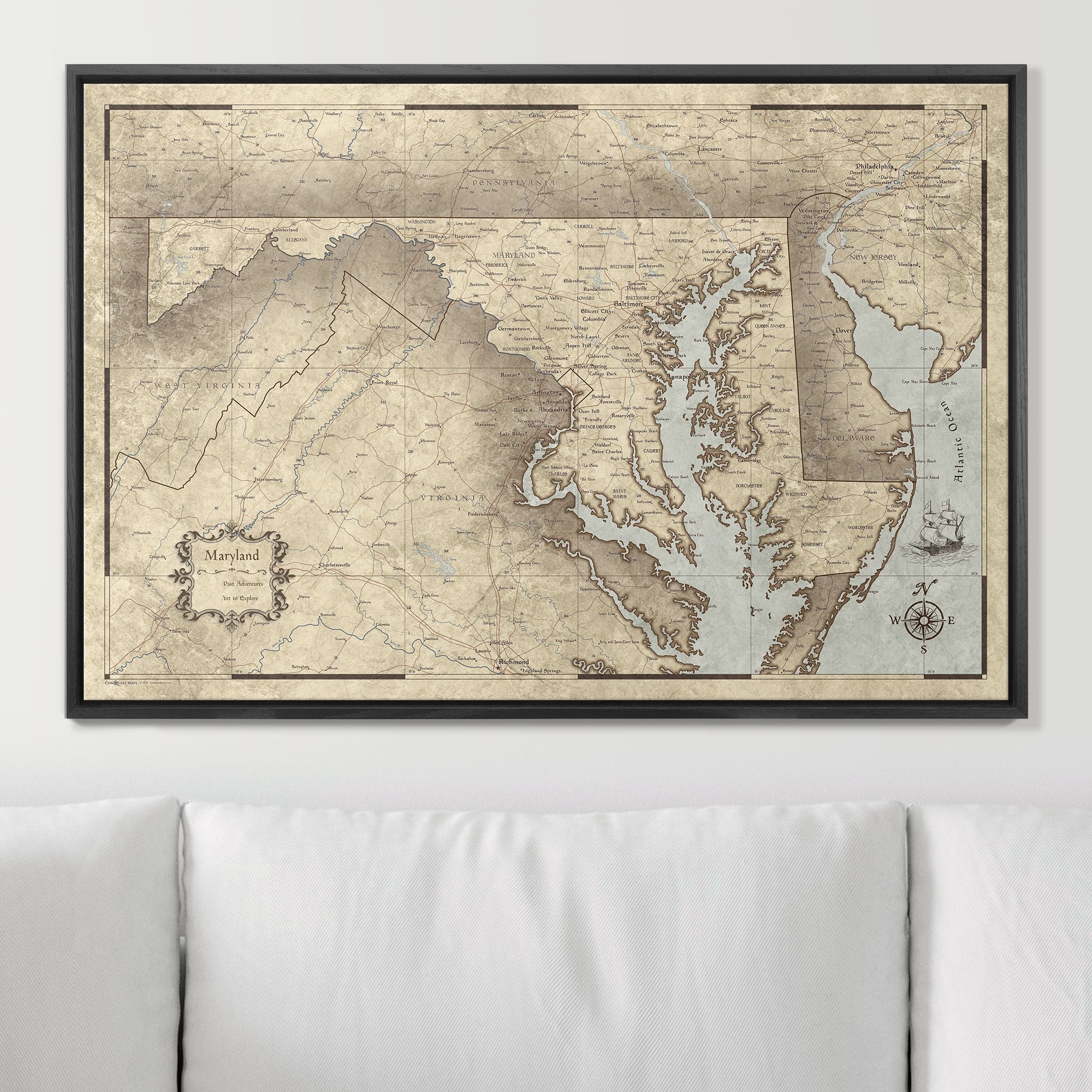 Push Pin Maryland Map (Pin Board) - Rustic Vintage CM Pin Board