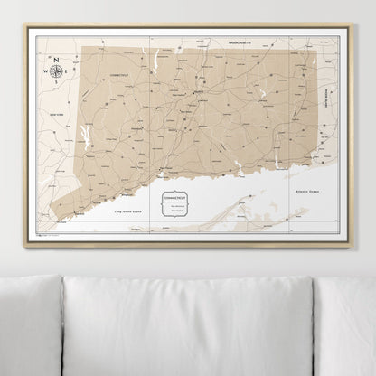 Push Pin Connecticut Map (Pin Board) - Light Brown Color Splash CM Pin Board