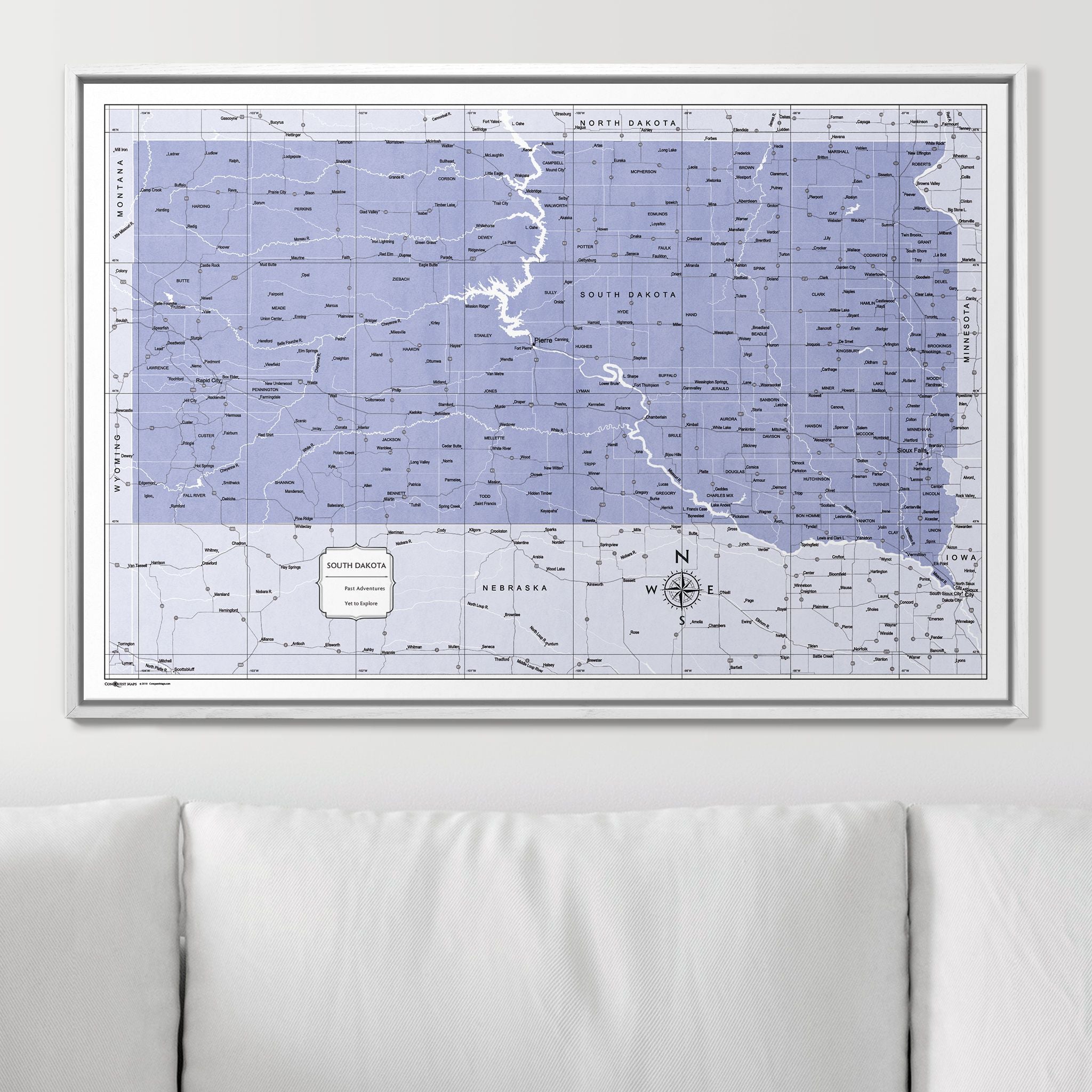 Push Pin South Dakota Map (Pin Board) - Purple Color Splash CM Pin Board